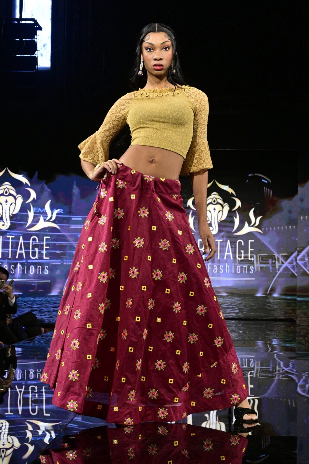 NEW YORK, NEW YORK - SEPTEMBER 11: A model walks the runway for International Heritage Fashion Week, featuring Heritage India Fashions by Prashant Goyal at The Angel Orensanz Foundation on September 11, 2025 in New York City. (Photo by Eugene Gologursky/Getty Images for Art Hearts Fashion)