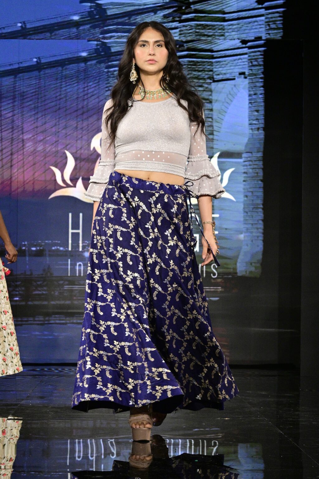 NEW YORK, NEW YORK - SEPTEMBER 11: A model walks the runway for International Heritage Fashion Week, featuring Heritage India Fashions by Prashant Goyal at The Angel Orensanz Foundation on September 11, 2025 in New York City. (Photo by Eugene Gologursky/Getty Images for Art Hearts Fashion)