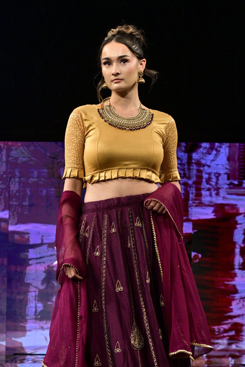 NEW YORK, NEW YORK - SEPTEMBER 11: A model walks the runway for International Heritage Fashion Week, featuring Heritage India Fashions by Prashant Goyal at The Angel Orensanz Foundation on September 11, 2025 in New York City. (Photo by Eugene Gologursky/Getty Images for Art Hearts Fashion)