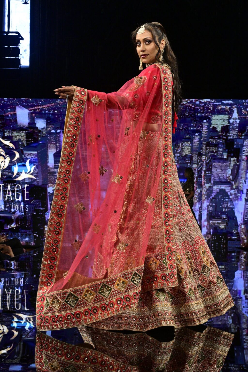NEW YORK, NEW YORK - SEPTEMBER 11: A model walks the runway for International Heritage Fashion Week, featuring Heritage India Fashions by Prashant Goyal at The Angel Orensanz Foundation on September 11, 2025 in New York City. (Photo by Eugene Gologursky/Getty Images for Art Hearts Fashion)