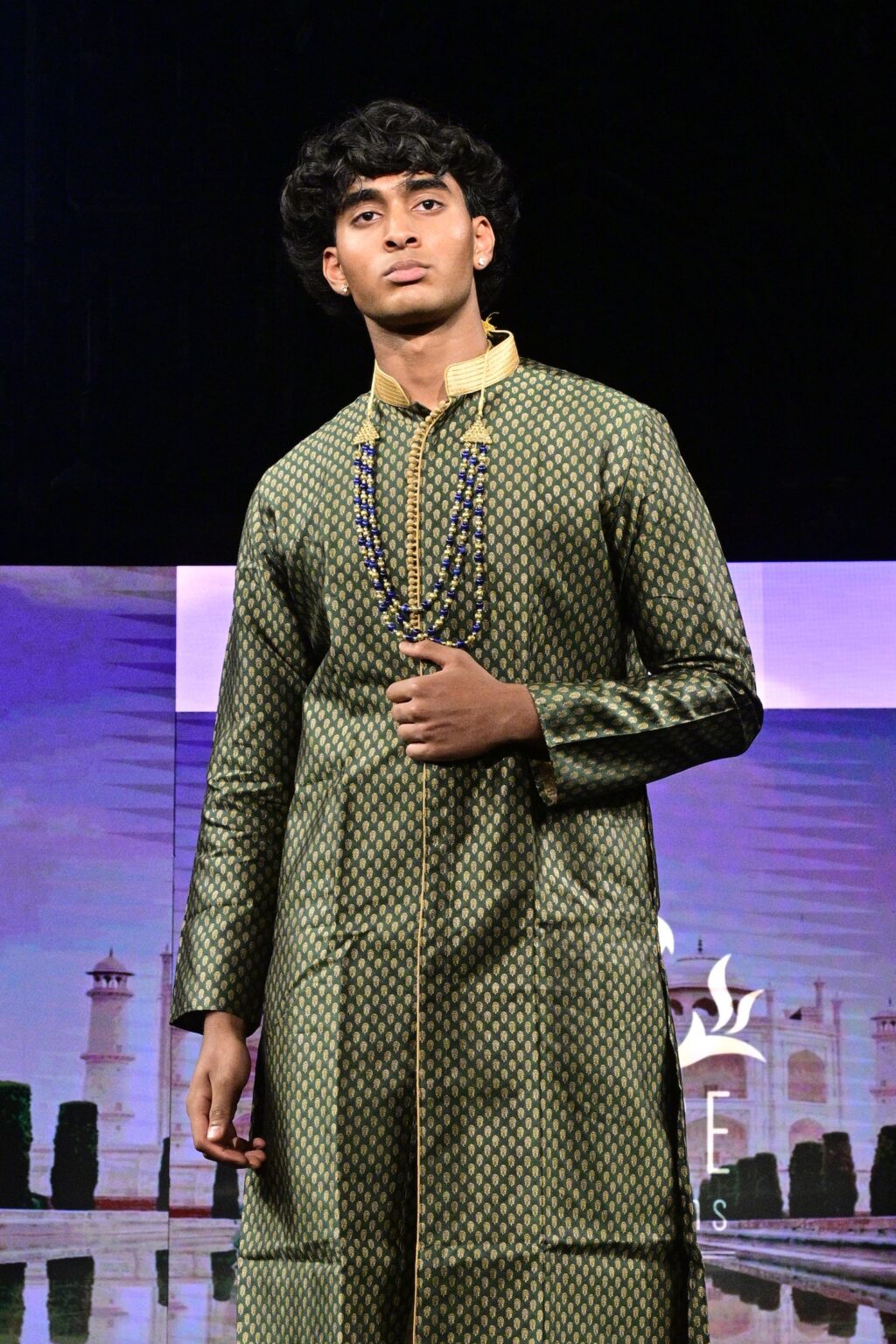 NEW YORK, NEW YORK - SEPTEMBER 11: A model walks the runway for International Heritage Fashion Week, featuring Heritage India Fashions by Prashant Goyal at The Angel Orensanz Foundation on September 11, 2025 in New York City. (Photo by Eugene Gologursky/Getty Images for Art Hearts Fashion)