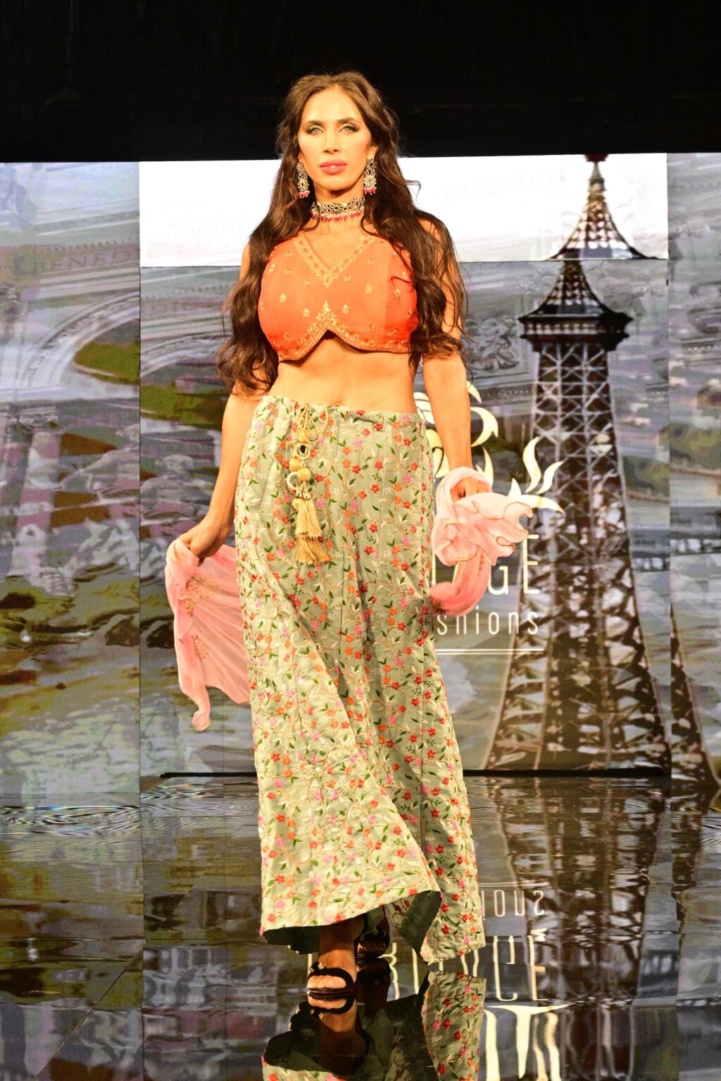 NEW YORK, NEW YORK - SEPTEMBER 11: A model walks the runway for International Heritage Fashion Week, featuring Heritage India Fashions by Prashant Goyal at The Angel Orensanz Foundation on September 11, 2025 in New York City. (Photo by Eugene Gologursky/Getty Images for Art Hearts Fashion)