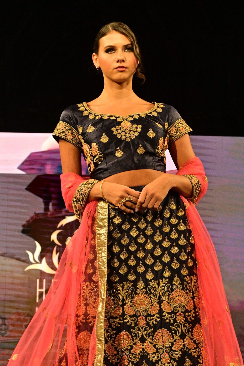 NEW YORK, NEW YORK - SEPTEMBER 11: A model walks the runway for International Heritage Fashion Week, featuring Heritage India Fashions by Prashant Goyal at The Angel Orensanz Foundation on September 11, 2025 in New York City. (Photo by Eugene Gologursky/Getty Images for Art Hearts Fashion)