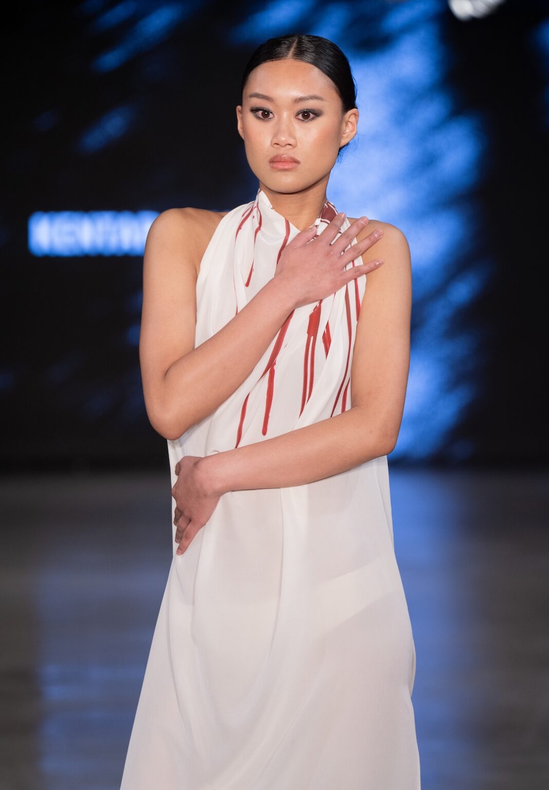 LOS ANGELES, CALIFORNIA - OCTOBER 17: A model walks the runway at the Kentaro Kameyama show during Los Angeles Fashion Week Powered By Art Hearts Fashion at The New Mart on October 17, 2025 in Los Angeles, California. (Photo by Mark Gunter/Getty Images for Art Hearts Fashion)