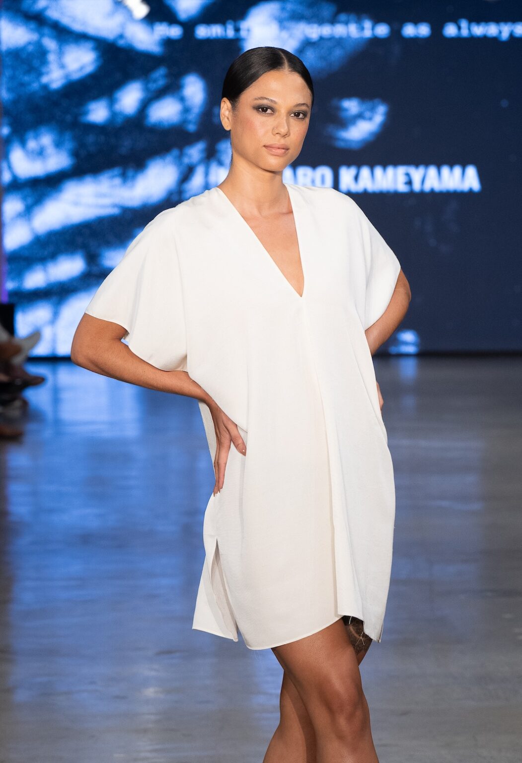 LOS ANGELES, CALIFORNIA - OCTOBER 17: A model walks the runway at the Kentaro Kameyama show during Los Angeles Fashion Week Powered By Art Hearts Fashion at The New Mart on October 17, 2025 in Los Angeles, California. (Photo by Mark Gunter/Getty Images for Art Hearts Fashion)