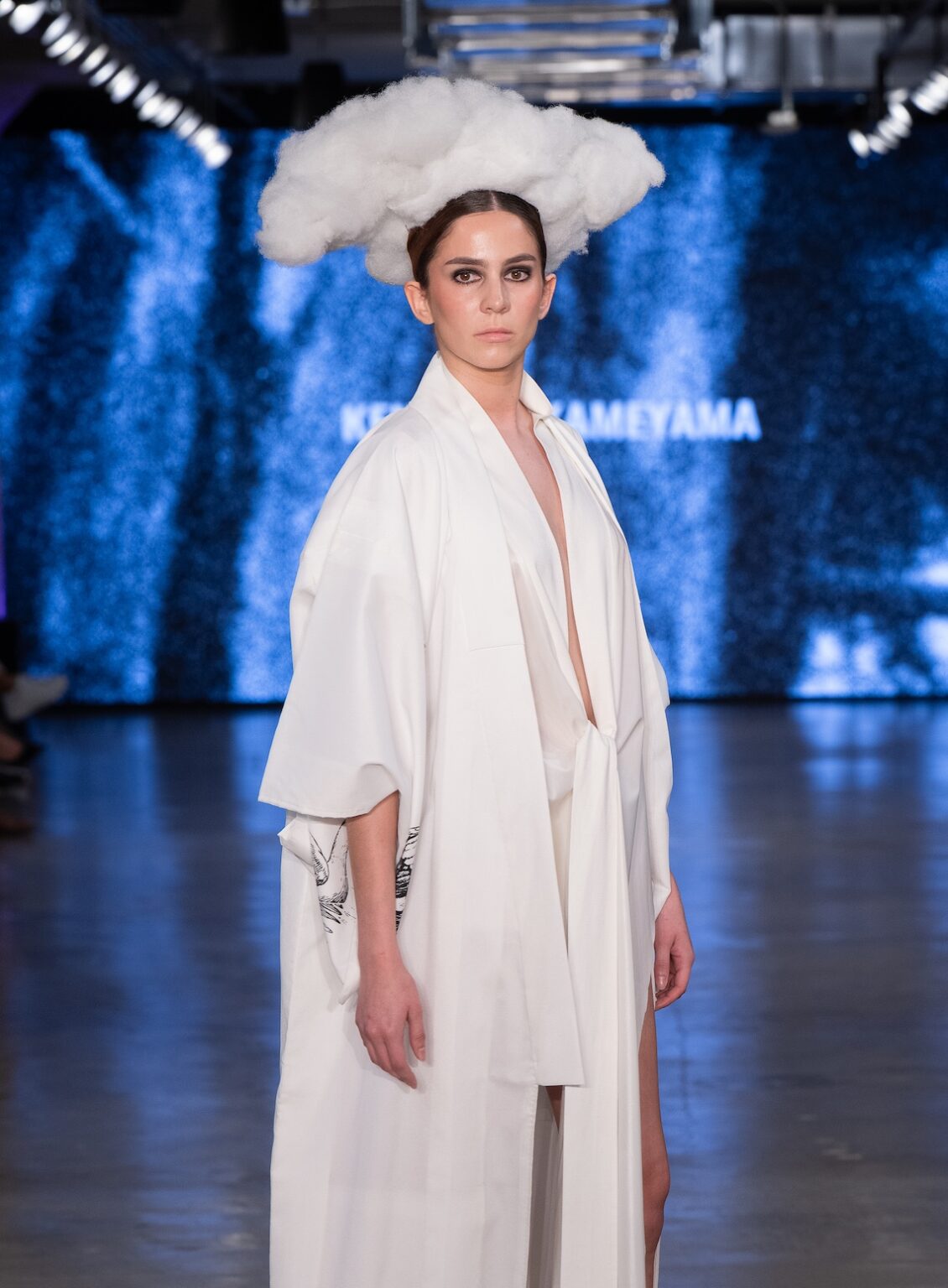LOS ANGELES, CALIFORNIA - OCTOBER 17: A model walks the runway at the Kentaro Kameyama show during Los Angeles Fashion Week Powered By Art Hearts Fashion at The New Mart on October 17, 2025 in Los Angeles, California. (Photo by Mark Gunter/Getty Images for Art Hearts Fashion)