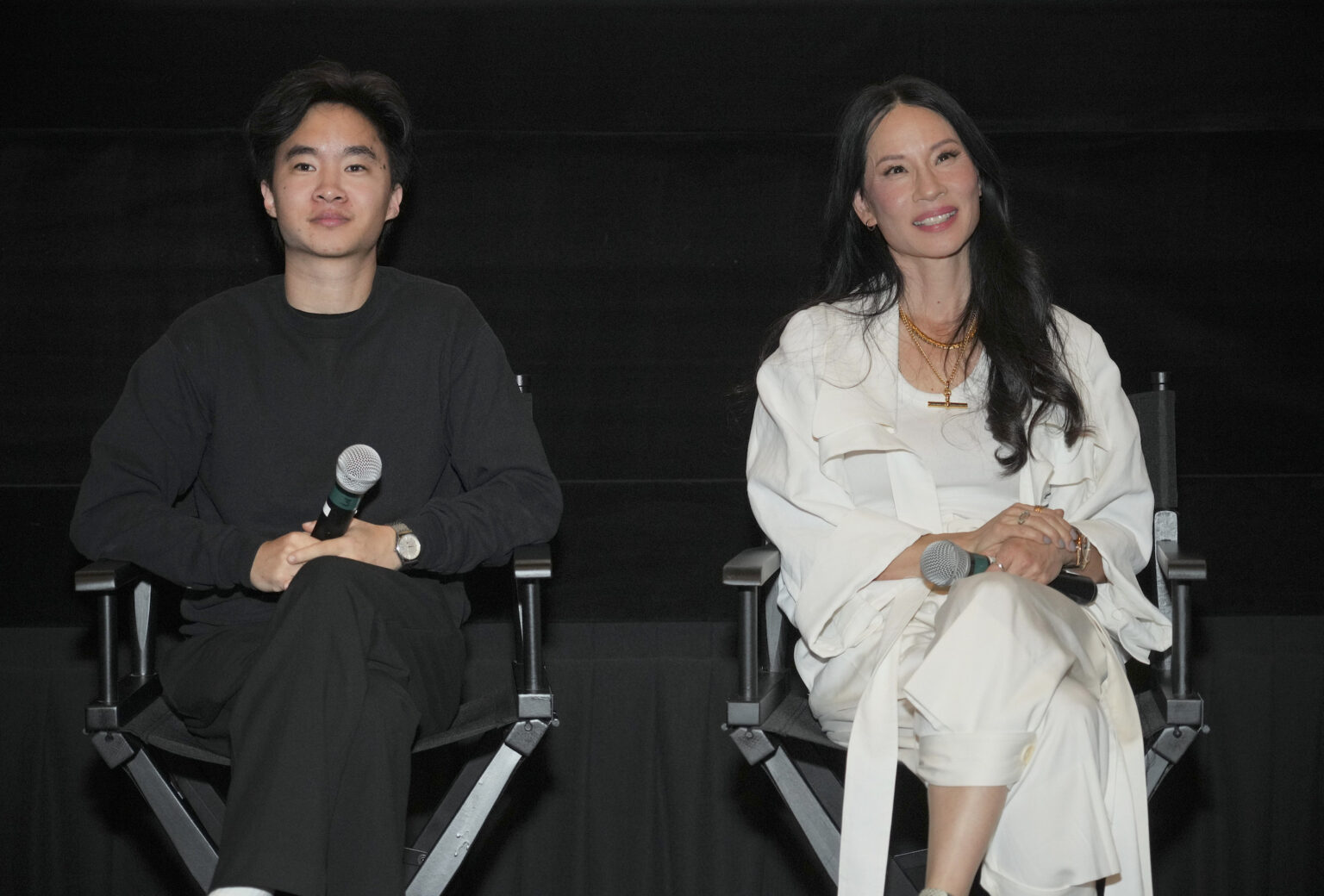 Lawrence Shou and Lucy Liu attend Vertical’s Rosemead Special Screening at the AMC Century City on Thursday, October 16, 2025 in Los Angeles.