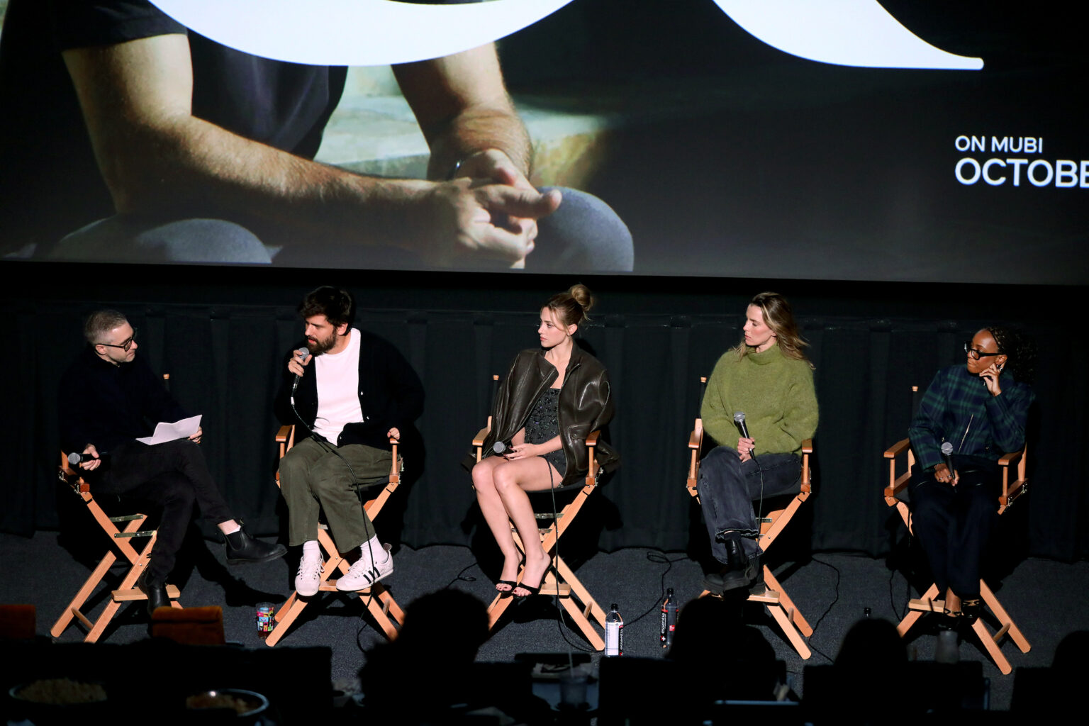 Brooklyn, New York - 10/16/25 - (L-R) David Ehrlich (moderator), Cooper Raiff, Lili Reinhart, Betty Gilpin and Alyah Chanelle Scott attends the Hal & Harper MUBI and Letterboxd hosted special screening and Q&A at the Alamo Drafthouse in Brooklyn on Oct 16, 2025 - PICTURED: (L-R) David Ehrlich (moderator), Cooper Raiff, Lili Reinhart, Betty Gilpin and Alyah Chanelle Scott - PHOTO by: Marion Curtis / StarPix for MUBI - Location: Alamo Drafthouse