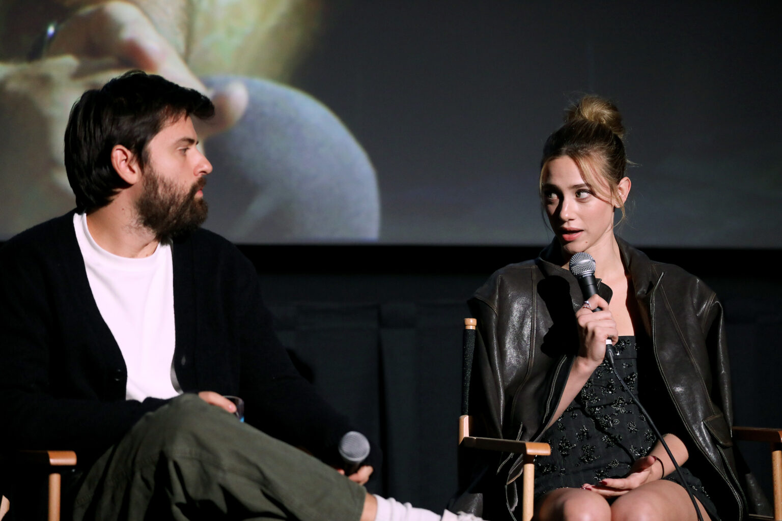Brooklyn, New York - 10/16/25 - Cooper Raiff and Lili Reinhart attends the Hal & Harper MUBI and Letterboxd hosted special screening and Q&A at the Alamo Drafthouse in Brooklyn on Oct 16, 2025 - PICTURED: Cooper Raiff and Lili Reinhart - PHOTO by: Marion Curtis / StarPix for MUBI - Location: Alamo Drafthouse