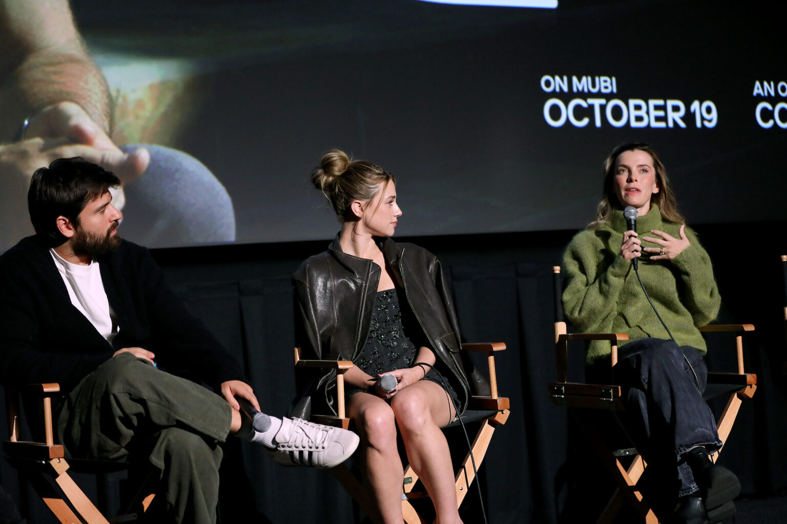 Brooklyn, New York - 10/16/25 - Cooper Raiff, Lili Reinhart and Betty Gilpin attends the Hal & Harper MUBI and Letterboxd hosted special screening and Q&A at the Alamo Drafthouse in Brooklyn on Oct 16, 2025 - PICTURED: Cooper Raiff, Lili Reinhart and Betty Gilpin - PHOTO by: Marion Curtis / StarPix for MUBI - Location: Alamo Drafthouse