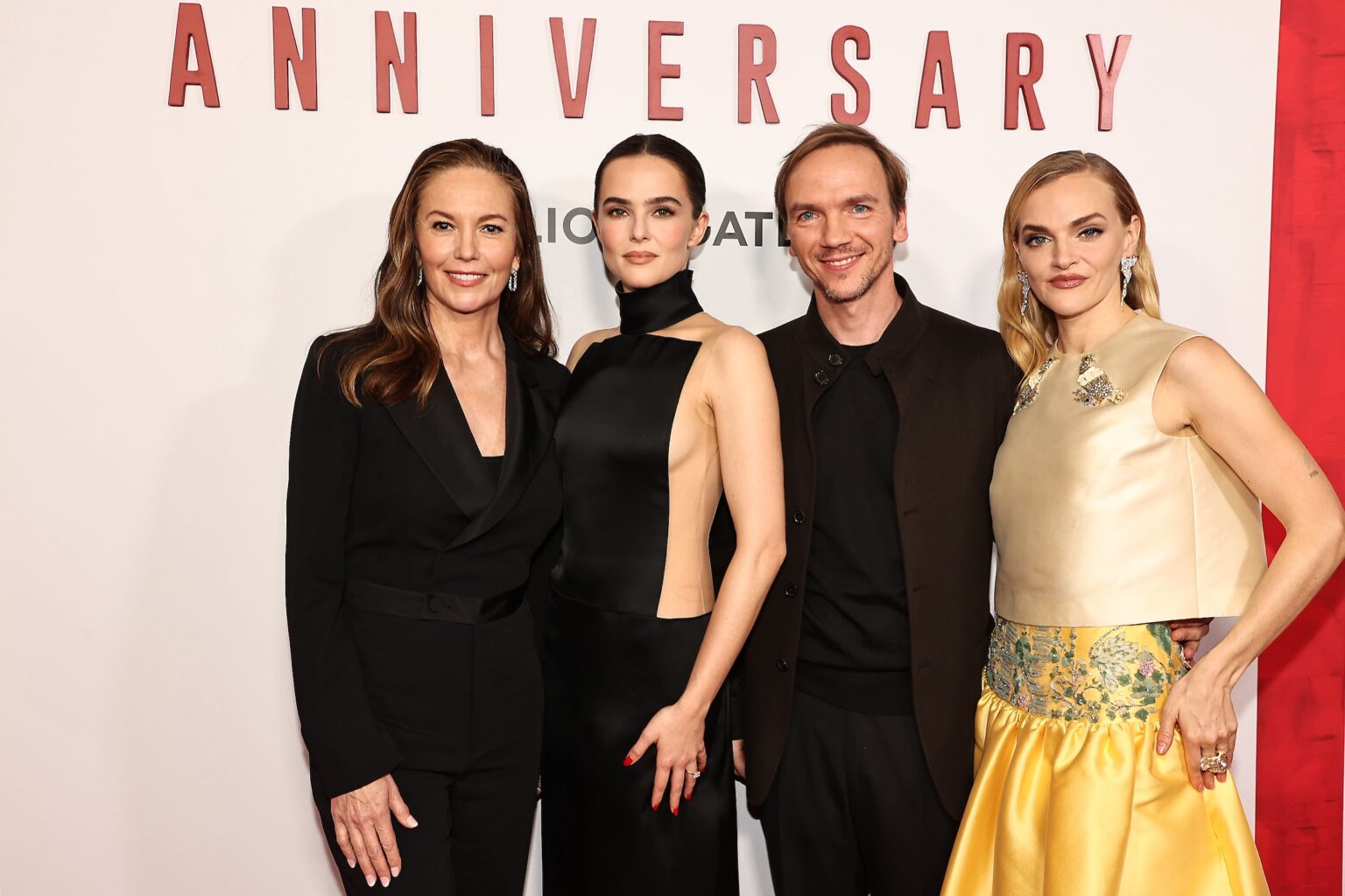 New York, New York - 10/21/25 Lionsgate’s “ ANNIVERSARY “ New York Premiere . -PICTURED: Diane Lane , Zoey Deutch , Jan Komasa and Madeline Brewer - PHOTO by: Dave Allocca / Starpix - Location: Metrograph