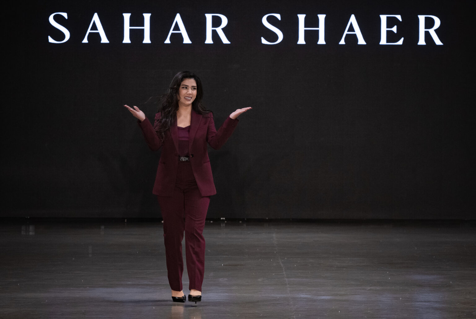 LOS ANGELES, CALIFORNIA - OCTOBER 18: Designer Sahar Shaeir walks the runway at the Sahar Shaeir Couture show during Los Angeles Fashion Week Powered By Art Hearts Fashion at The New Mart on October 18, 2025 in Los Angeles, California. (Photo by Mark Gunter/Getty Images for Art Hearts Fashion)