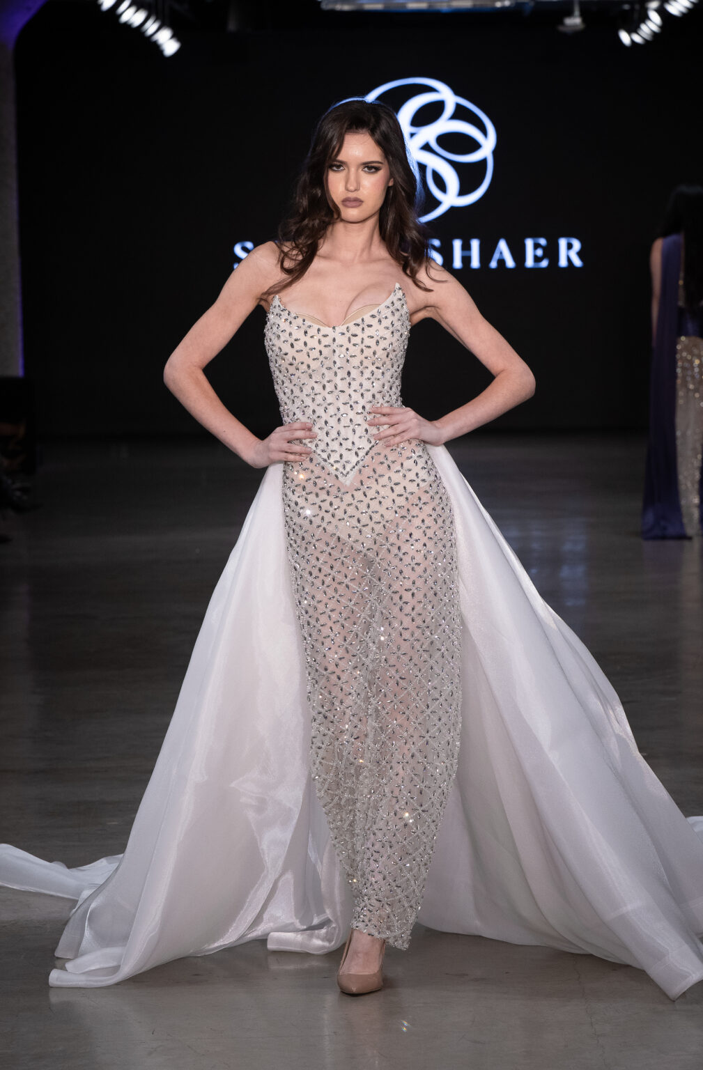 LOS ANGELES, CALIFORNIA - OCTOBER 18: A model walks the runway at the Sahar Shaeir Couture show during Los Angeles Fashion Week Powered By Art Hearts Fashion at The New Mart on October 18, 2025 in Los Angeles, California. (Photo by Mark Gunter/Getty Images for Art Hearts Fashion)