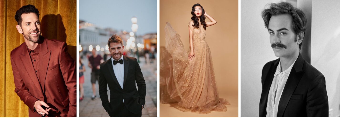 Left to right: Chris Mann, photo by Jenn Rosenstein; Hugh Sheridan, Bei Bei, and James Tormé to perform at Rodeo Drive Holiday Lighting Celebration on November 13, 2025