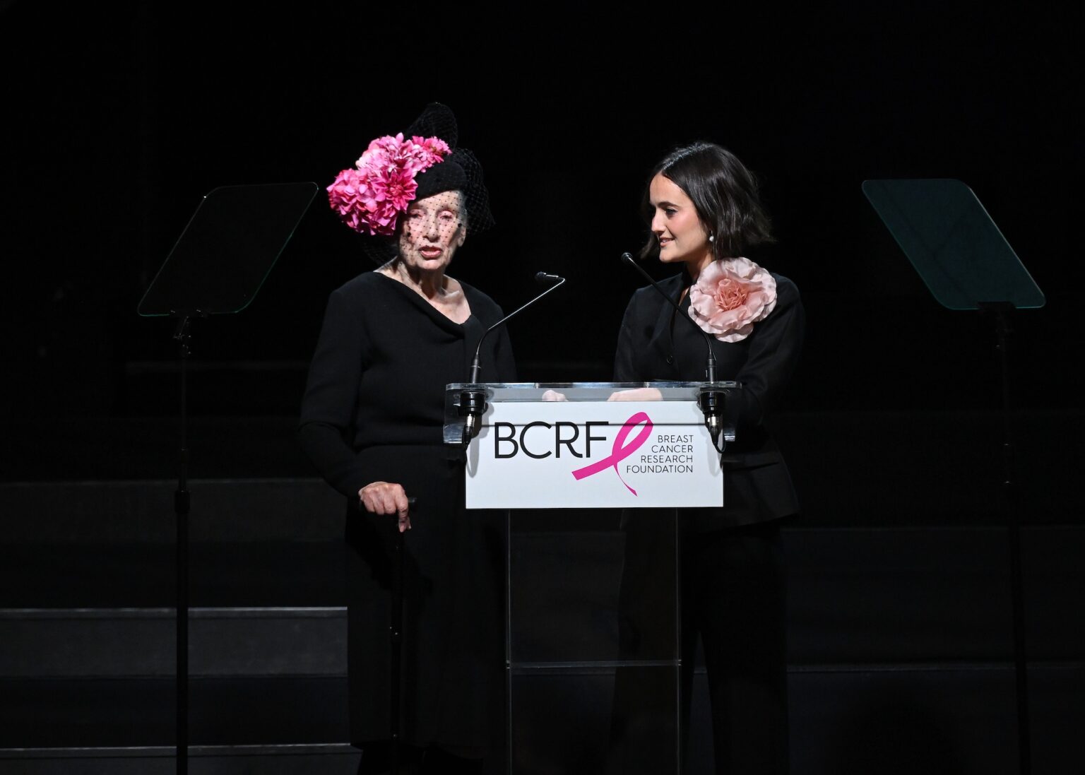 NEW YORK, NEW YORK - OCTOBER 30: Roslyn Goldstein and Eliana Lauder speak onstage at the Breast Cancer Research Foundation New York Symposium & Awards Luncheon at New York Hilton Midtown on October 30, 2025 in New York City. (Photo by Noam Galai/Getty Images for Breast Cancer Research Foundation) PHOTO BY NOAM GALAI