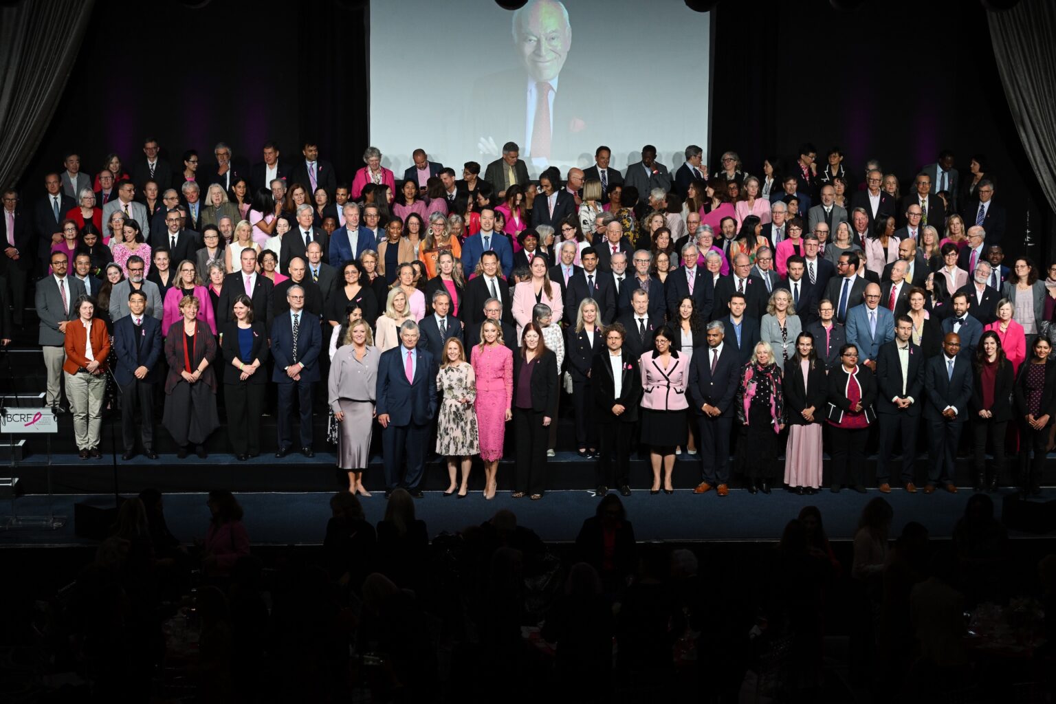 NEW YORK, NEW YORK - OCTOBER 30: Karen Hale, William P. Lauder, Donna McKay, Kinga Lampert and Dorraya El-Ashry pose onstage with Breast Cancer Research Foundation Researchers at the Breast Cancer Research Foundation New York Symposium & Awards Luncheon at New York Hilton Midtown on October 30, 2025 in New York City. (Photo by Noam Galai/Getty Images for Breast Cancer Research Foundation) PHOTO BY NOAM GALAI