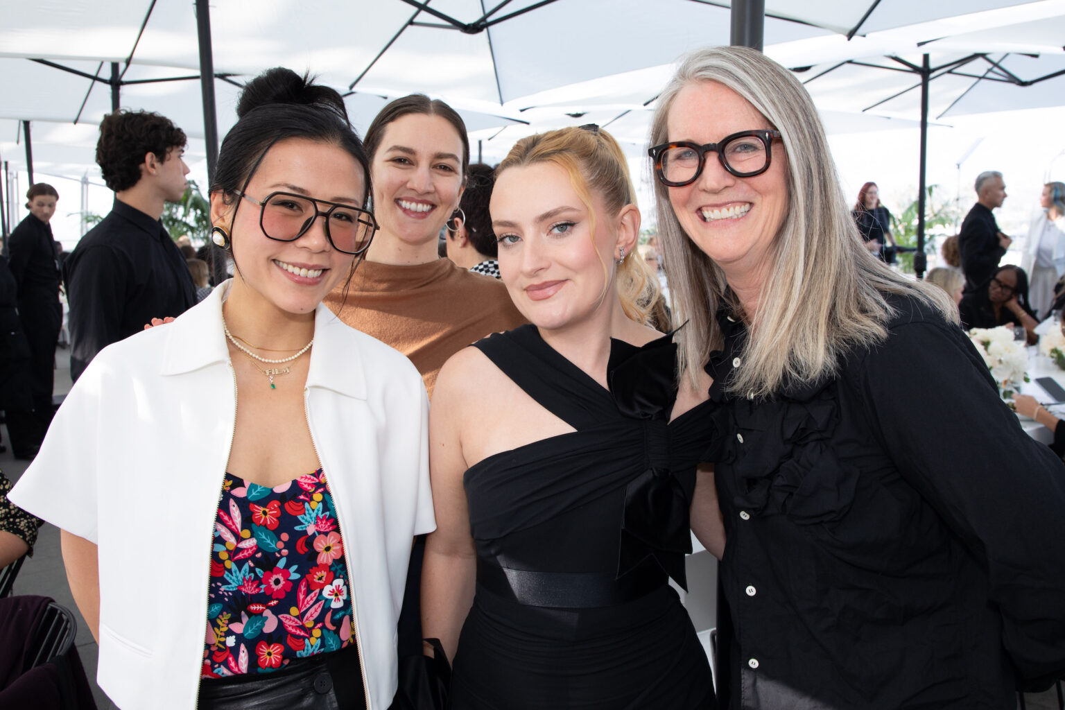 Domee Shi, Madeline Sharafian, Amelia Dimoldenberg and Mary Alice Drumm at the Academy Women’s Luncheon Presented by CHANEL hosted by the Academy of Motion Picture Arts and Sciences on Tuesday, November 4, 2025.