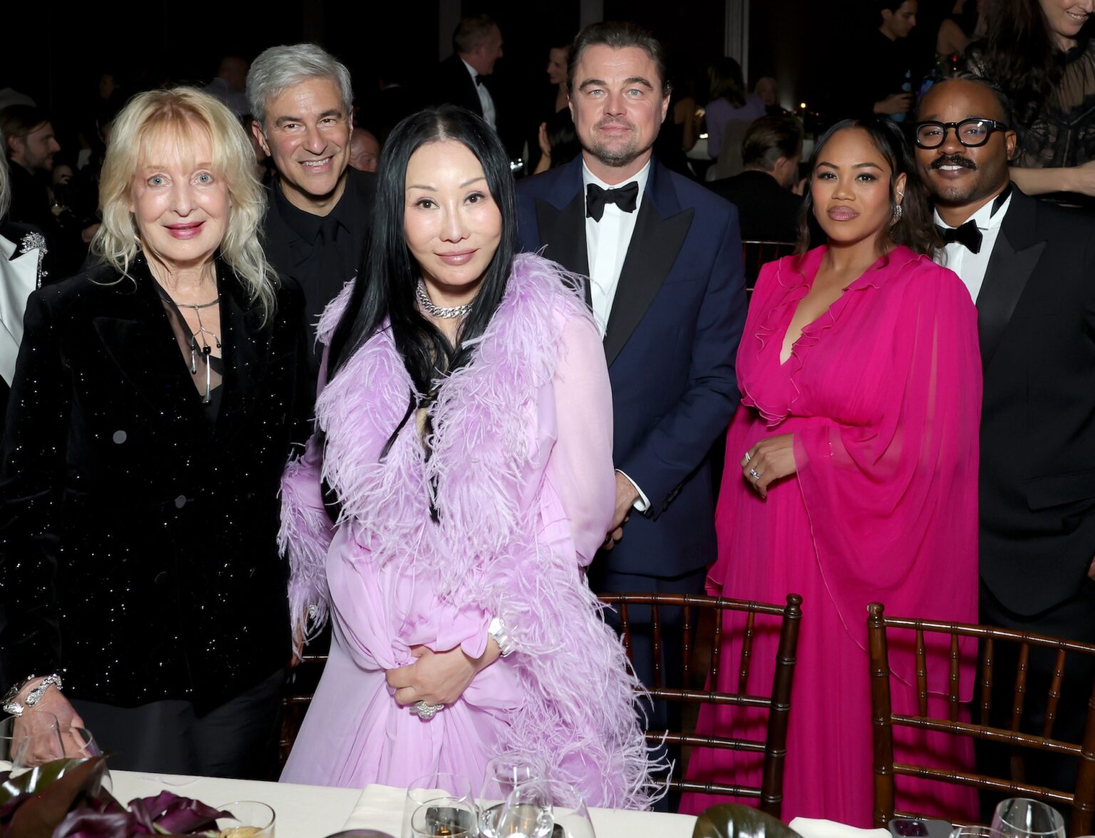 LOS ANGELES, CALIFORNIA - NOVEMBER 01: (L-R) Honoree Mary Corse, wearing Gucci, Michael Govan, CEO, LACMA, wearing Gucci, Eva Chow, 2025 Art+Film Gala Co-Chair, wearing Gucci, Leonardo DiCaprio, 2025 Art+Film Gala Co-Chair, Zinzi Coogler, wearing Gucci, and Honoree Ryan Coogler, wearing Gucci, attend the 2025 LACMA Art+Film Gala Presented By Gucci at Los Angeles County Museum of Art on November 01, 2025 in Los Angeles, California. (Photo by Stefanie Keenan/Getty Images for LACMA)
