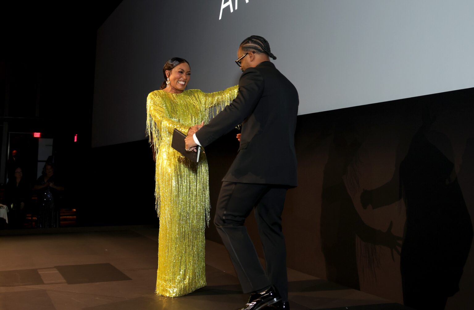 LOS ANGELES, CALIFORNIA - NOVEMBER 01: (L-R) Angela Bassett, wearing Gucci and Honoree Ryan Coogler, wearing Gucci, attend the 2025 LACMA Art+Film Gala, Presented By Gucci at Los Angeles County Museum of Art on November 01, 2025 in Los Angeles, California. (Photo by Stefanie Keenan/Getty Images for LACMA)