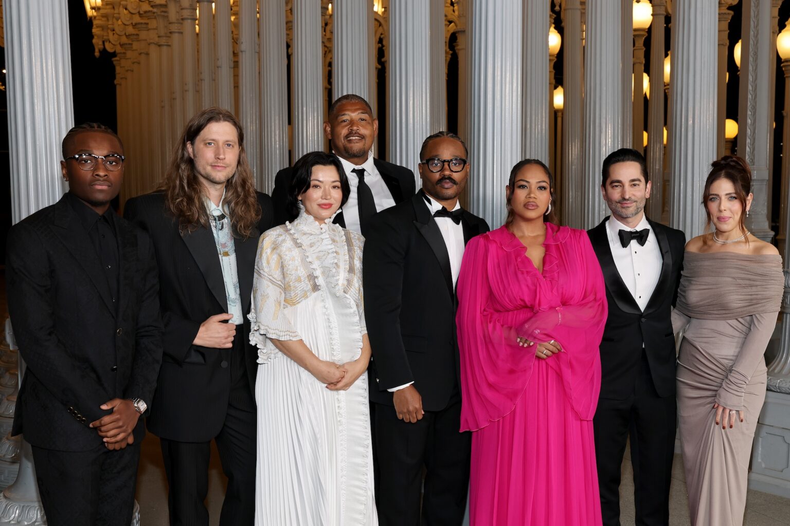 LOS ANGELES, CALIFORNIA - NOVEMBER 01: (L-R) Miles Caton, Ludwig Göransson, Serena Göransson, Omar Benson Miller, Honoree Ryan Coogler, wearing Gucci, Zinzi Coogler, wearing Gucci, Sev Ohanian and Natalie Qasabian attend the 2025 LACMA Art+Film Gala, Presented By Gucci at Los Angeles County Museum of Art on November 01, 2025 in Los Angeles, California. (Photo by Amy Sussman/Getty Images for LACMA)