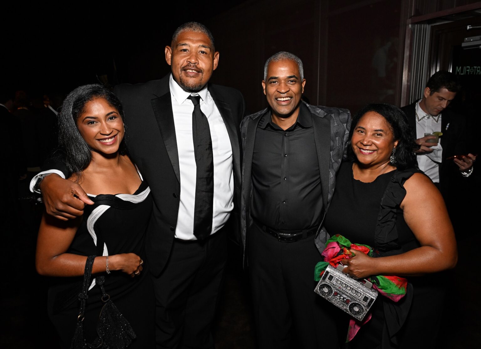 LOS ANGELES, CALIFORNIA - NOVEMBER 01: (2nd L-R) Omar Benson Miller, Martin Nesbitt and Anita Blanchard attend the 2025 LACMA Art+Film Gala, Presented By Gucci at Los Angeles County Museum of Art on November 01, 2025 in Los Angeles, California. (Photo by Michael Kovac/Getty Images for LACMA)