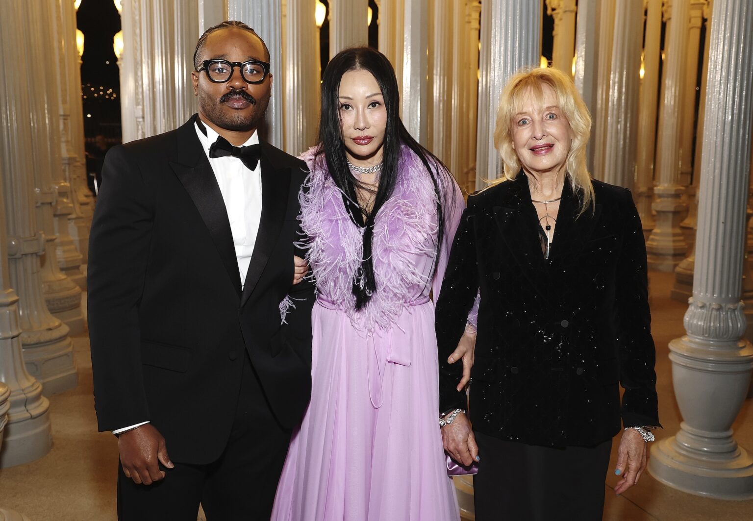 LOS ANGELES, CALIFORNIA - NOVEMBER 01: (L-R) Honoree Ryan Coogler, wearing Gucci, Eva Chow, 2025 Art+Film Gala Co-Chair, wearing Gucci, and Honoree Mary Corse, wearing Gucci, attend the 2025 LACMA Art+Film Gala, Presented By Gucci at Los Angeles County Museum of Art on November 01, 2025 in Los Angeles, California. (Photo by Phillip Faraone/Getty Images for LACMA)