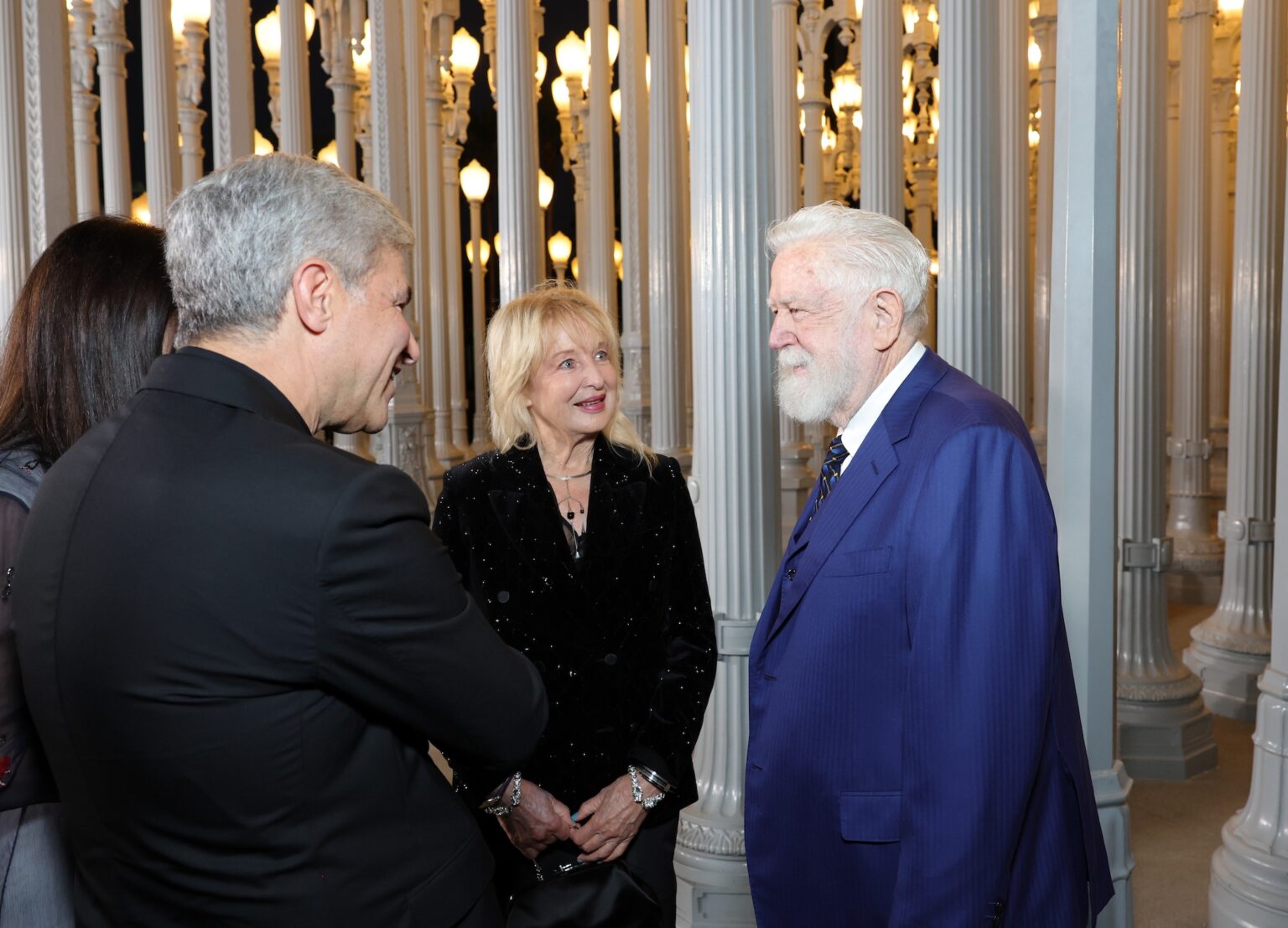 LOS ANGELES, CALIFORNIA - NOVEMBER 01: Michael Govan, CEO, LACMA, wearing Gucci, honoree Mary Corse, wearing Gucci, and James Turrell attend the 2025 LACMA Art+Film Gala, Presented By Gucci at Los Angeles County Museum of Art on November 01, 2025 in Los Angeles, California. (Photo by Stefanie Keenan/Getty Images for LACMA)
