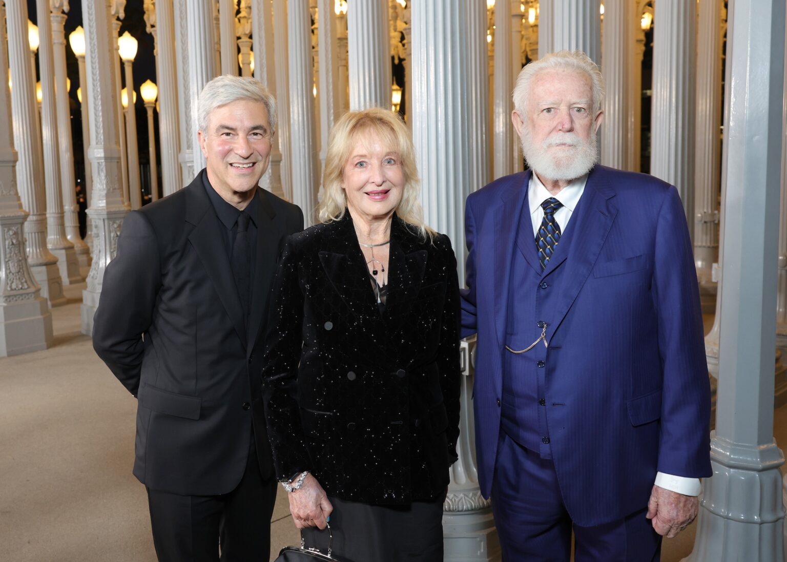 LOS ANGELES, CALIFORNIA - NOVEMBER 01: (L-R) Michael Govan, CEO, LACMA, wearing Gucci, Honoree Mary Corse, wearing Gucci, and James Turrell attend the 2025 LACMA Art+Film Gala, Presented By Gucci at Los Angeles County Museum of Art on November 01, 2025 in Los Angeles, California. (Photo by Stefanie Keenan/Getty Images for LACMA)