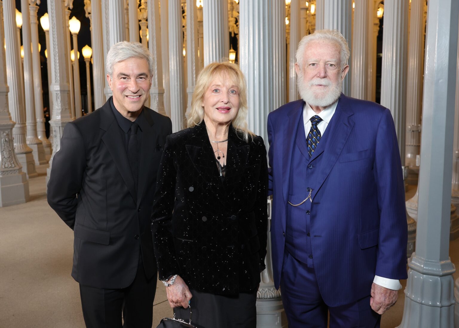 LOS ANGELES, CALIFORNIA - NOVEMBER 01: (L-R) Michael Govan, CEO, LACMA, wearing Gucci, honoree Mary Corse, wearing Gucci, and James Turrell attend the 2025 LACMA Art+Film Gala, Presented By Gucci at Los Angeles County Museum of Art on November 01, 2025 in Los Angeles, California. (Photo by Stefanie Keenan/Getty Images for LACMA)