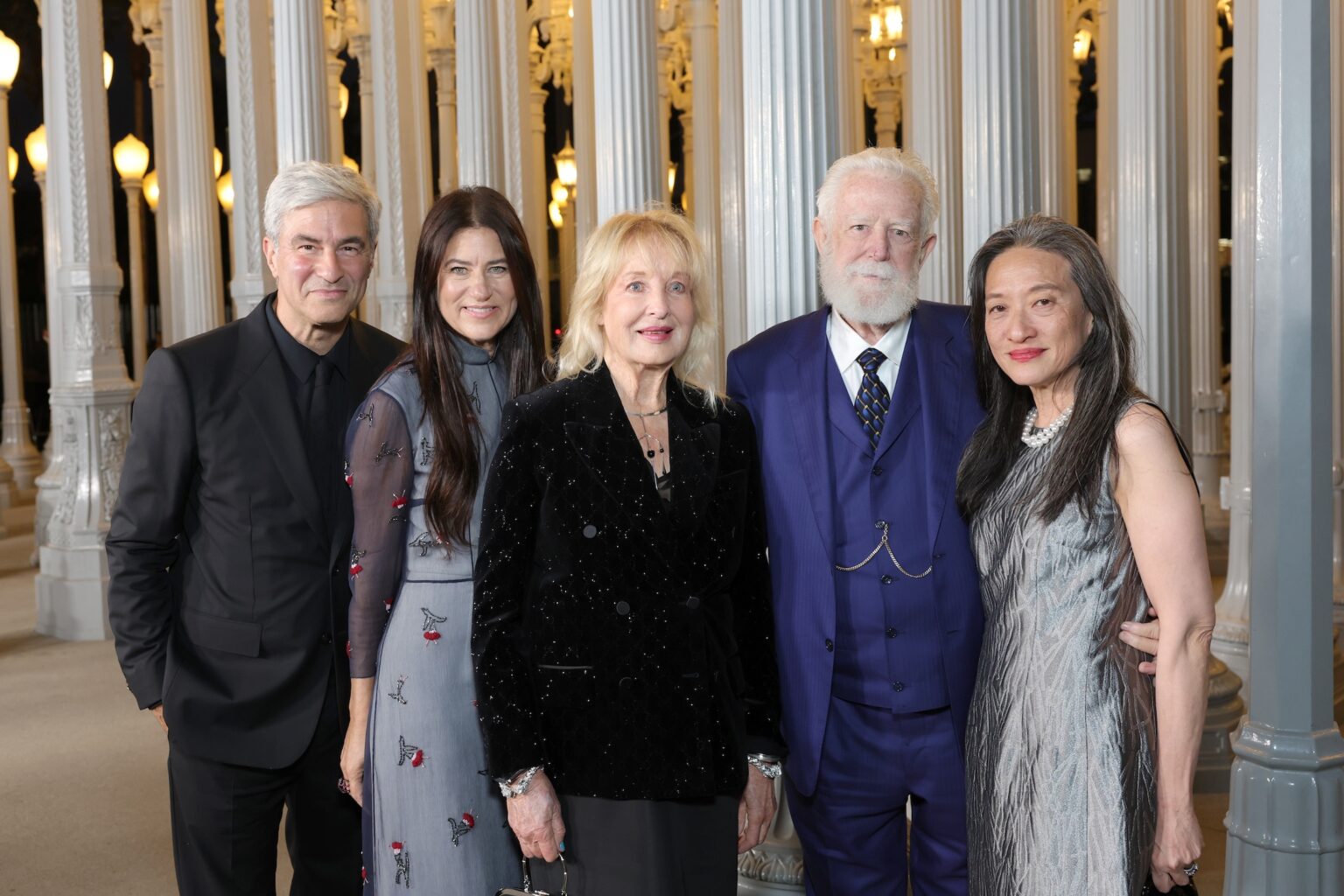 LOS ANGELES, CALIFORNIA - NOVEMBER 01: (L-R) Michael Govan, CEO, LACMA, wearing Gucci, Katharine Ross, Honoree Mary Corse, wearing Gucci, James Turrell, and Kyung-Lim Lee attend the 2025 LACMA Art+Film Gala, Presented By Gucci at Los Angeles County Museum of Art on November 01, 2025 in Los Angeles, California. (Photo by Stefanie Keenan/Getty Images for LACMA)