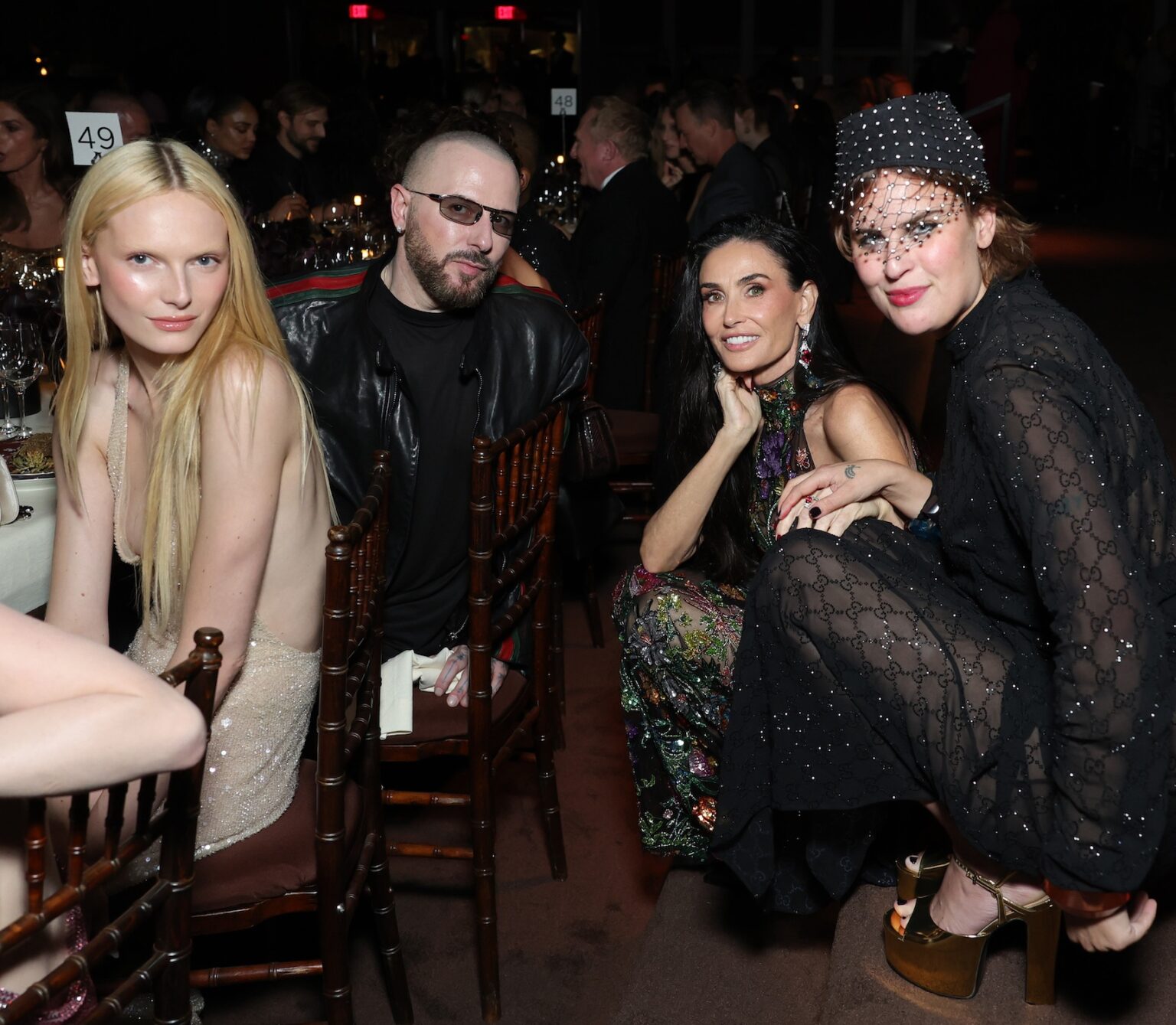 LOS ANGELES, CALIFORNIA - NOVEMBER 01: (L-R) Alex Consani, wearing Gucci, Demna, Artistic Director, Gucci, wearing Gucci, Demi Moore, and Tallulah Willis attend the 2025 LACMA Art+Film Gala, Presented By Gucci at Los Angeles County Museum of Art on November 01, 2025 in Los Angeles, California. (Photo by Stefanie Keenan/Getty Images for LACMA)
