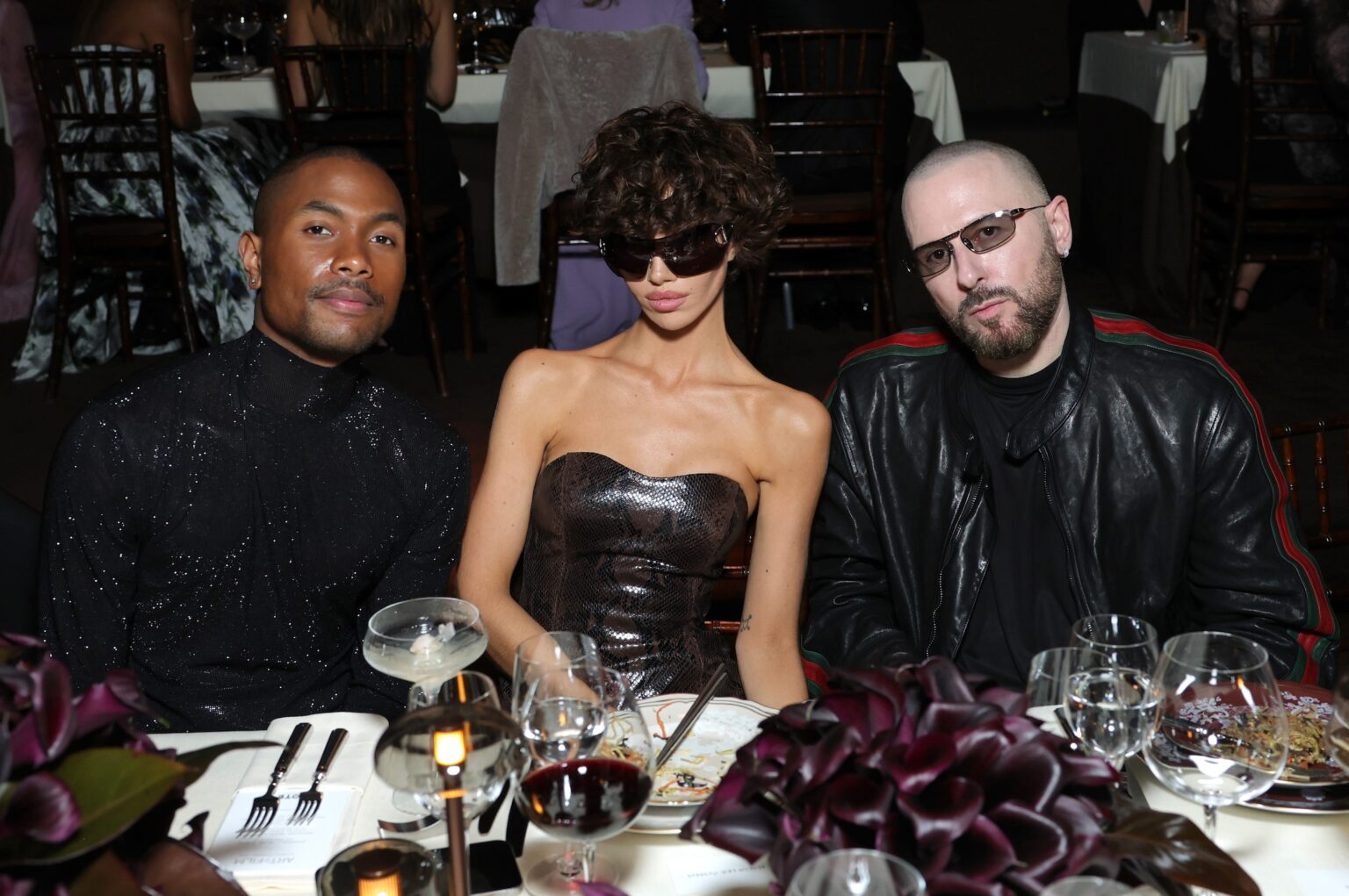 LOS ANGELES, CALIFORNIA - NOVEMBER 01: (L-R) Steve Lacy, wearing Gucci, Nadia Lee Cohen, wearing Gucci, and Demna, Artistic Director, Gucci, wearing Gucci, attend the 2025 LACMA Art+Film Gala, Presented By Gucci at Los Angeles County Museum of Art on November 01, 2025 in Los Angeles, California. (Photo by Stefanie Keenan/Getty Images for LACMA)