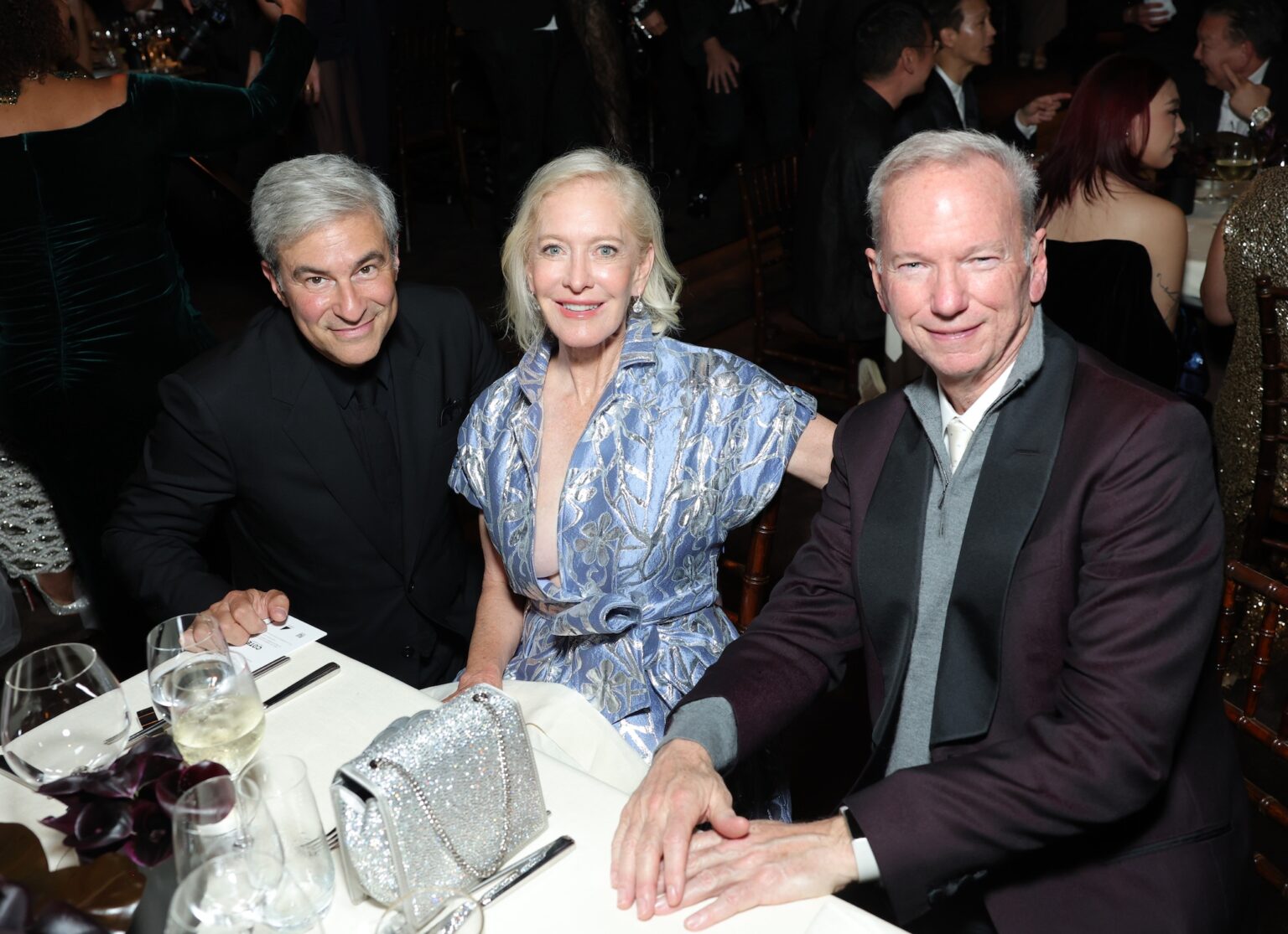 LOS ANGELES, CALIFORNIA - NOVEMBER 01: (L-R) Michael Govan, CEO, LACMA, wearing Gucci, Wendy Schmidt, and Eric Schmidt attend the 2025 LACMA Art+Film Gala, Presented By Gucci at Los Angeles County Museum of Art on November 01, 2025 in Los Angeles, California. (Photo by Stefanie Keenan/Getty Images for LACMA)
