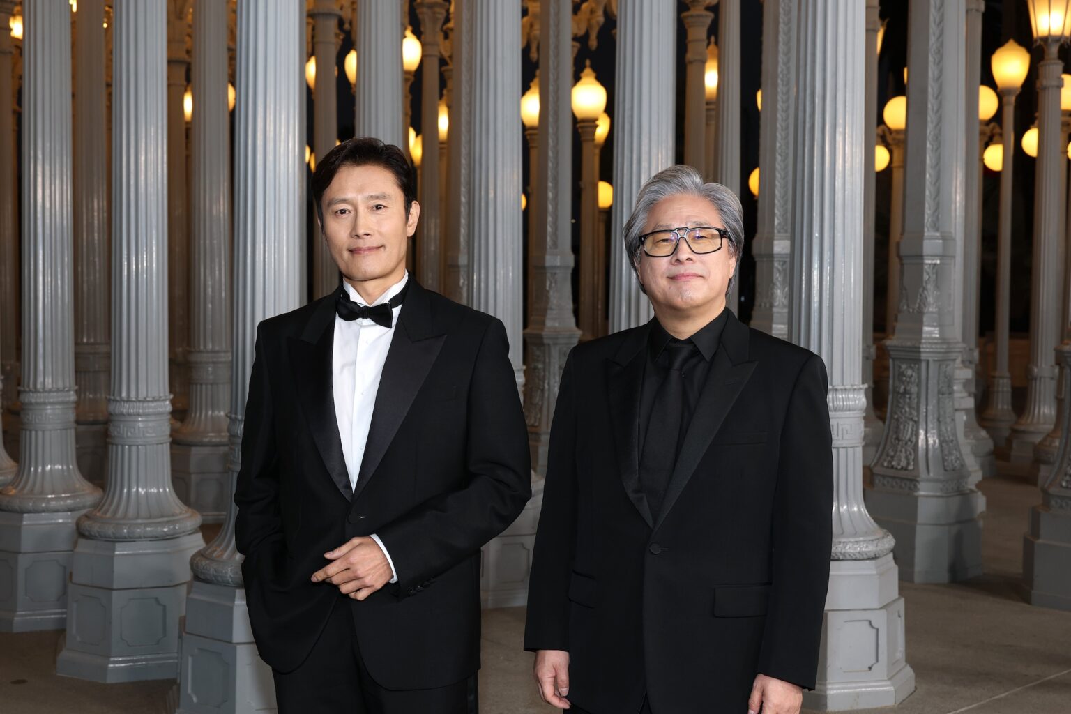 LOS ANGELES, CALIFORNIA - NOVEMBER 01: (L-R) Lee Byung-hun and Park Chan Wook attend the 2025 LACMA Art+Film Gala, Presented By Gucci at Los Angeles County Museum of Art on November 01, 2025 in Los Angeles, California. (Photo by Amy Sussman/Getty Images for LACMA)