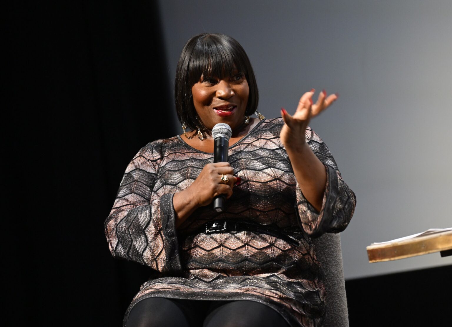 NEW YORK, NEW YORK - NOVEMBER 05: Bevy Smith speaks onstage during the NY special screening of Amazon MGM Studios "Sarah's Oil" at The Whitby Hotel on November 05, 2025 in New York City. (Photo by Valerie Terranova/Getty Images for Amazon MGM Studios)