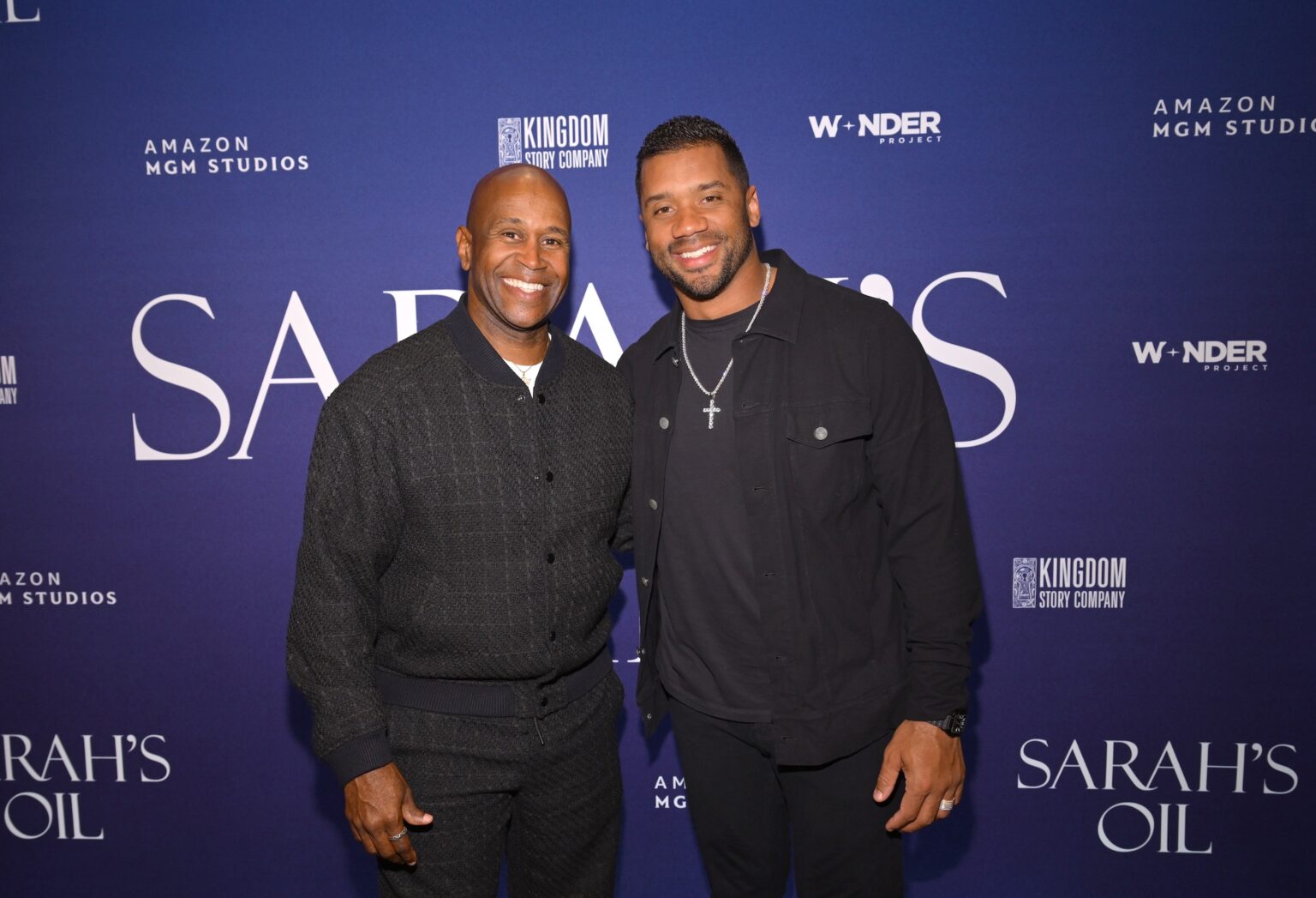 NEW YORK, NEW YORK - NOVEMBER 05: (L-R) Derrick Williams and Russel Wilson attend the NY special screening of Amazon MGM Studios "Sarah's Oil" at The Whitby Hotel on November 05, 2025 in New York City. (Photo by Valerie Terranova/Getty Images for Amazon MGM Studios)