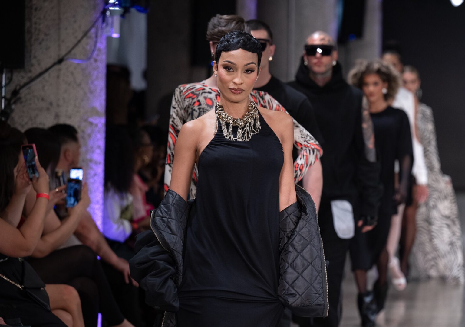 LOS ANGELES, CALIFORNIA - OCTOBER 18: Models walk the runway at the Richard Hallmarq show during Los Angeles Fashion Week Powered By Art Hearts Fashion at The New Mart on October 18, 2025 in Los Angeles, California. (Photo by Mark Gunter/Getty Images for Art Hearts Fashion)