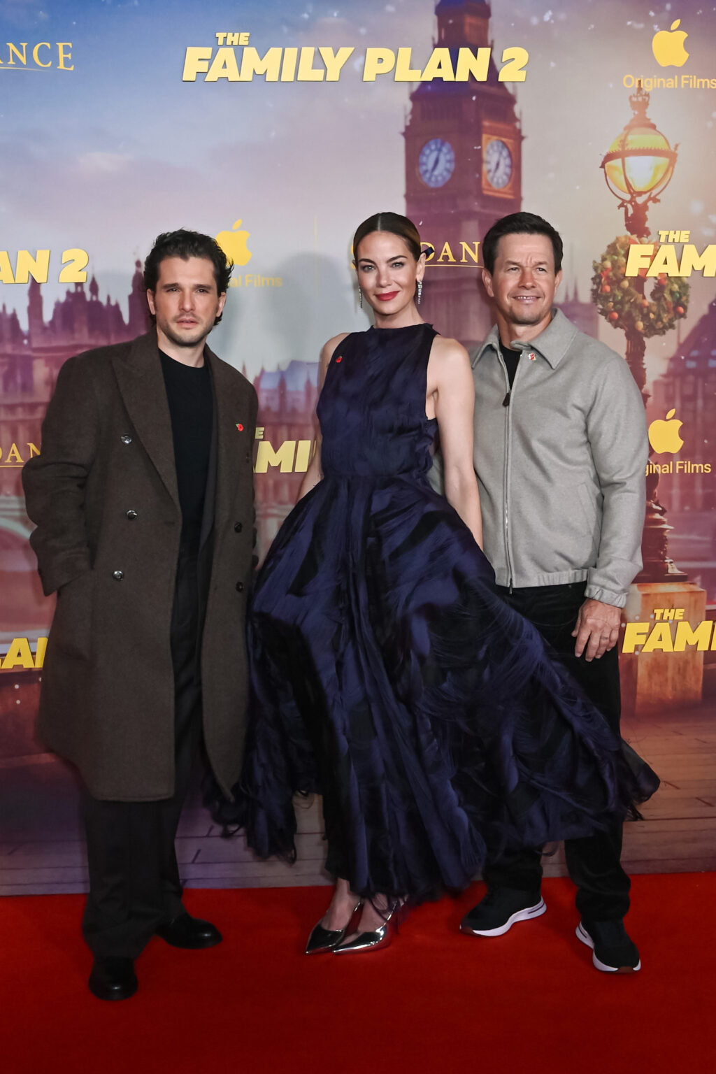 LONDON, ENGLAND - NOVEMBER 11: (L to R) Kit Harington, Michelle Monaghan and Mark Wahlberg attend the World Premiere of Apple Original Films' "The Family Plan 2" at Curzon Mayfair on November 11, 2025 in London, England. "The Family Plan 2" will premiere globally on Apple TV on Friday, November 21, 2025. Photo Credit: Dave Benett