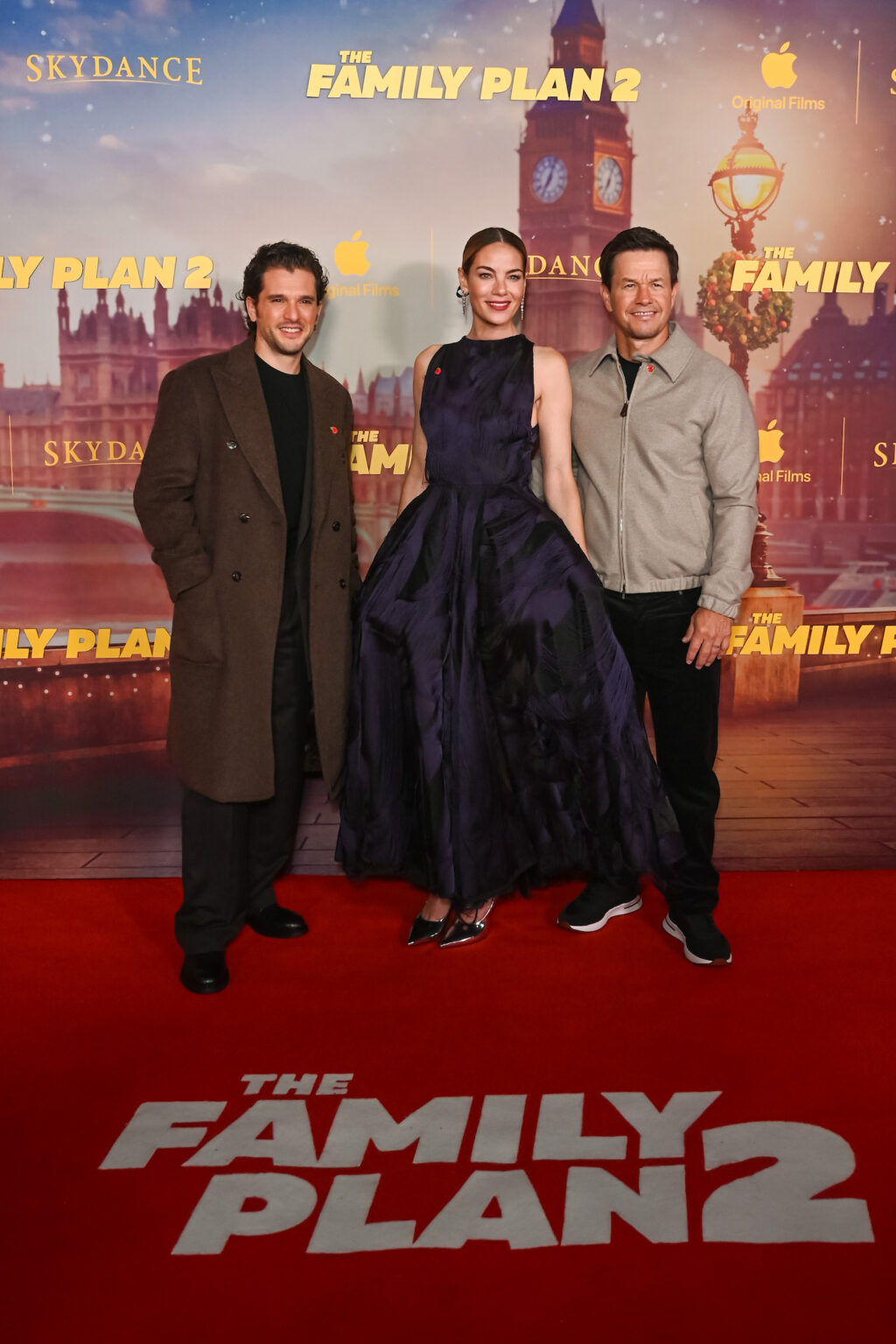 LONDON, ENGLAND - NOVEMBER 11: (L to R) Kit Harington, Michelle Monaghan and Mark Wahlberg attend the World Premiere of Apple Original Films' "The Family Plan 2" at Curzon Mayfair on November 11, 2025 in London, England. "The Family Plan 2" will premiere globally on Apple TV on Friday, November 21, 2025. Photo Credit: Dave Benett