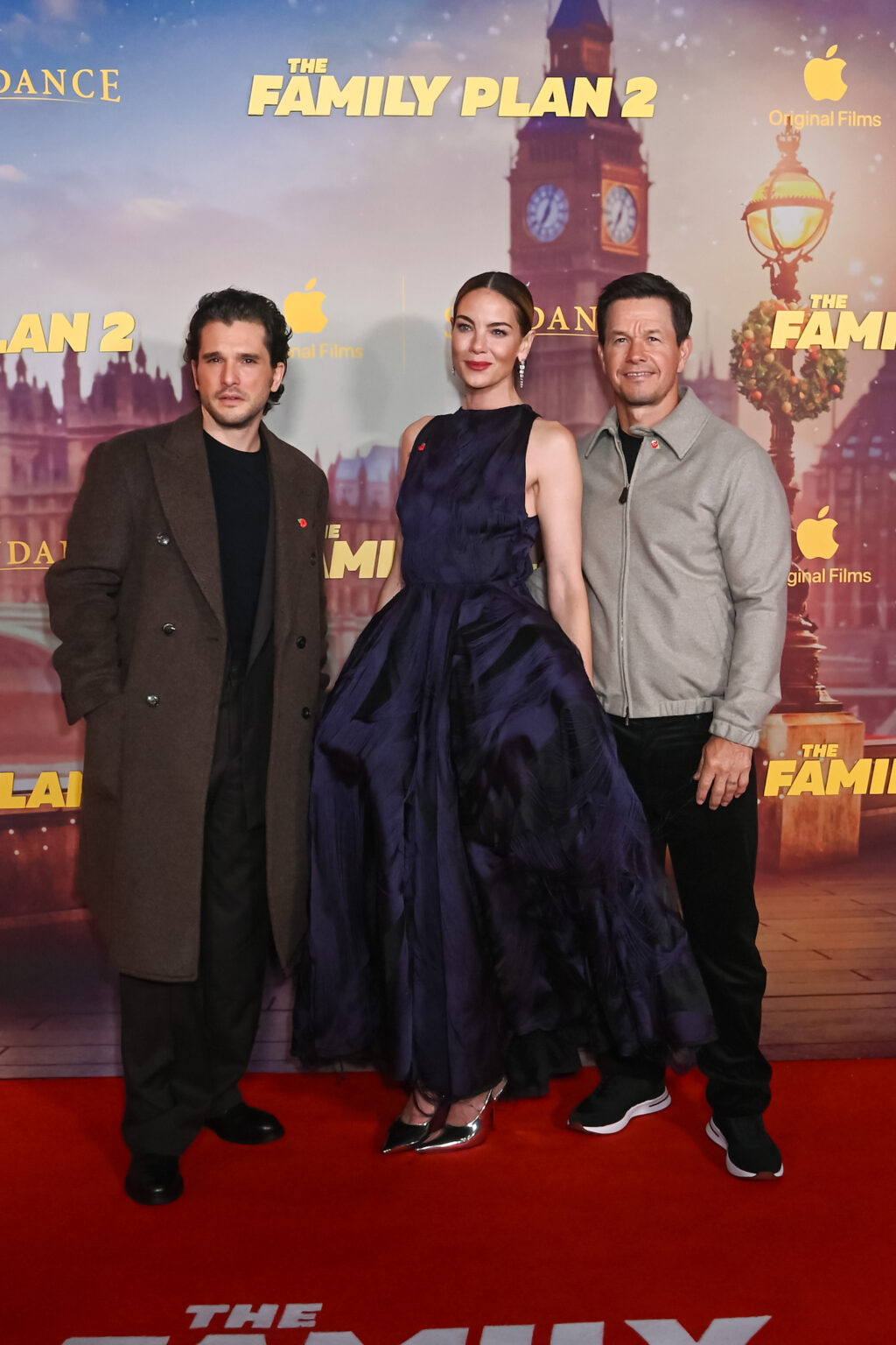 LONDON, ENGLAND - NOVEMBER 11: (L to R) Kit Harington, Michelle Monaghan and Mark Wahlberg attend the World Premiere of Apple Original Films' "The Family Plan 2" at Curzon Mayfair on November 11, 2025 in London, England. "The Family Plan 2" will premiere globally on Apple TV on Friday, November 21, 2025. Photo Credit: Dave Benett
