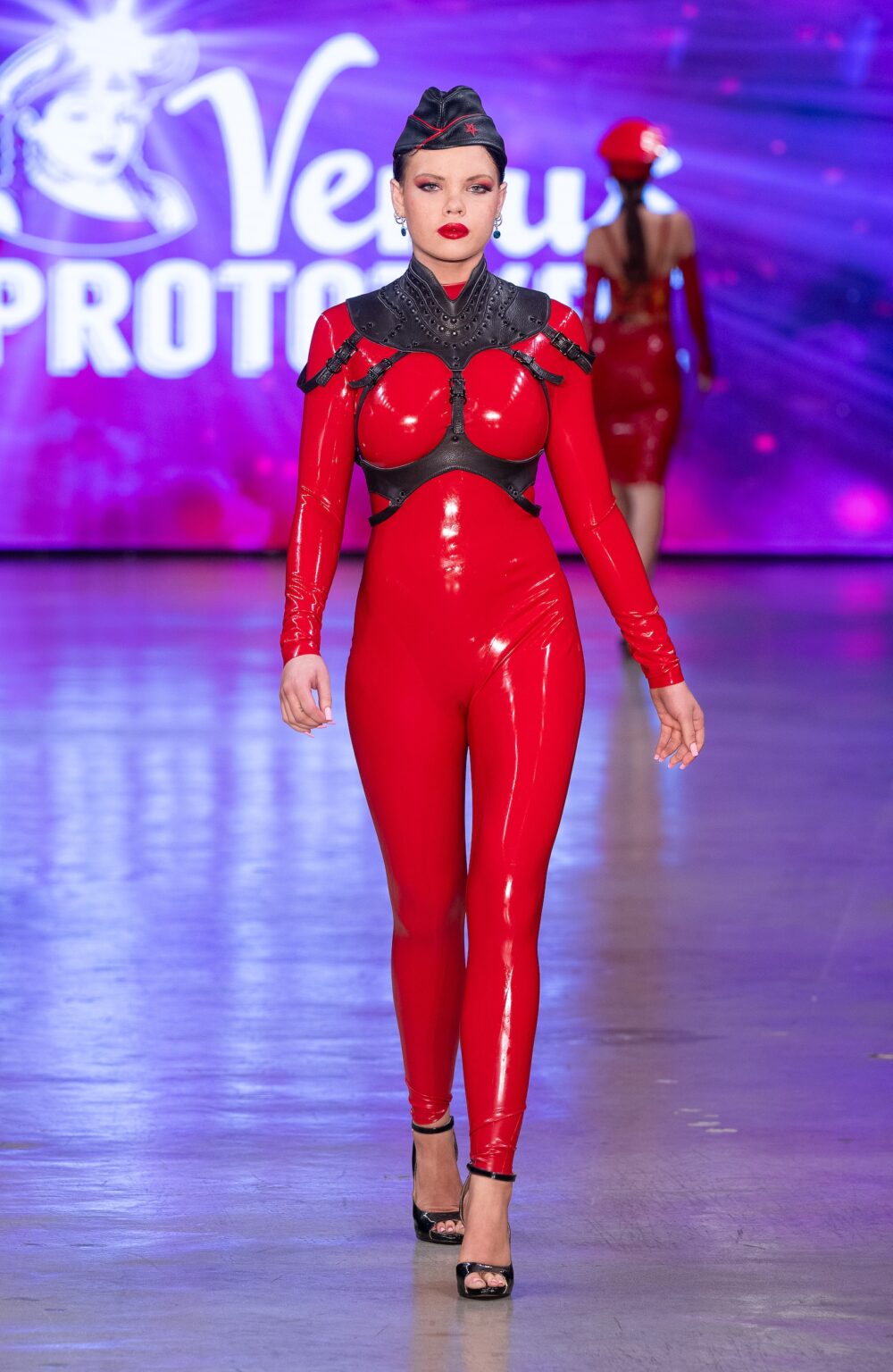 LOS ANGELES, CALIFORNIA - OCTOBER 18: A model walks the runway at the Venus Prototype show during Los Angeles Fashion Week Powered By Art Hearts Fashion at The New Mart on October 18, 2025 in Los Angeles, California. (Photo by Mark Gunter/Getty Images for Art Hearts Fashion)
