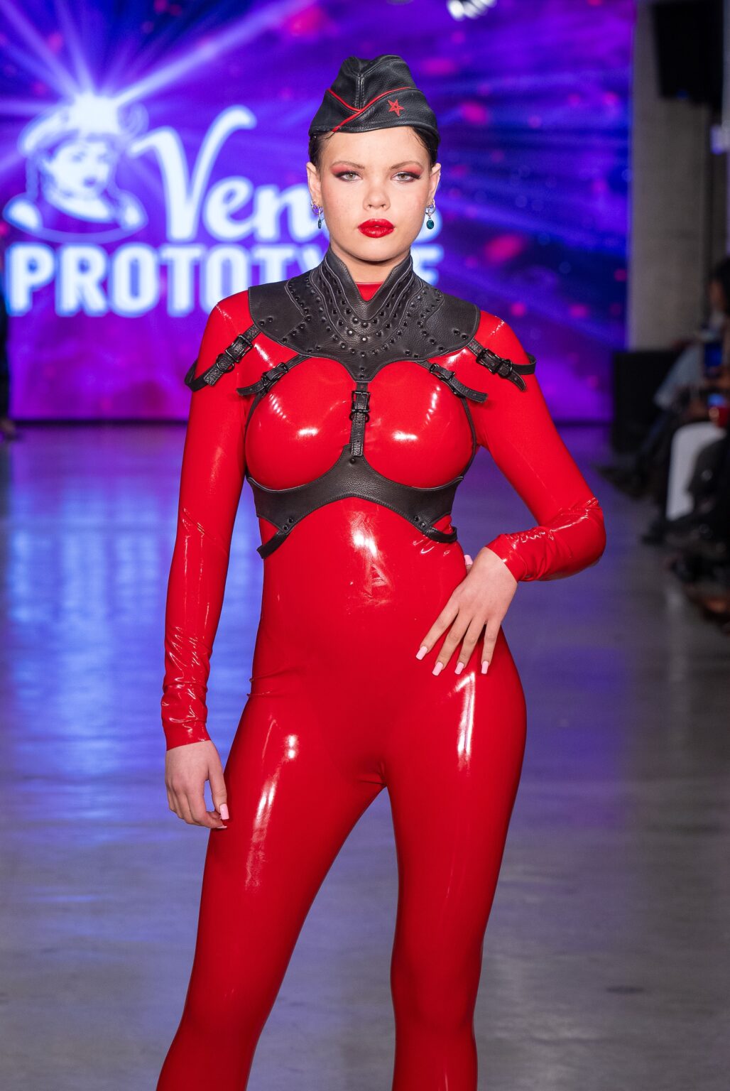LOS ANGELES, CALIFORNIA - OCTOBER 18: A model walks the runway at the Venus Prototype show during Los Angeles Fashion Week Powered By Art Hearts Fashion at The New Mart on October 18, 2025 in Los Angeles, California. (Photo by Mark Gunter/Getty Images for Art Hearts Fashion)