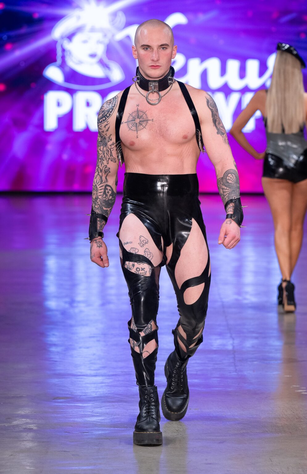 LOS ANGELES, CALIFORNIA - OCTOBER 18: A model walks the runway at the Venus Prototype show during Los Angeles Fashion Week Powered By Art Hearts Fashion at The New Mart on October 18, 2025 in Los Angeles, California. (Photo by Mark Gunter/Getty Images for Art Hearts Fashion)