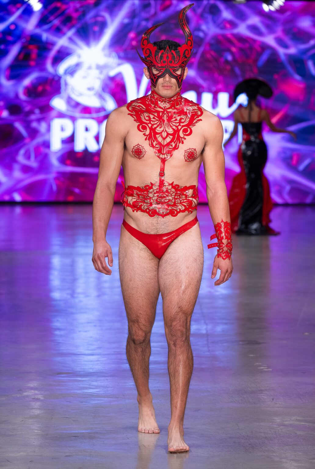 LOS ANGELES, CALIFORNIA - OCTOBER 18: A model walks the runway at the Venus Prototype show during Los Angeles Fashion Week Powered By Art Hearts Fashion at The New Mart on October 18, 2025 in Los Angeles, California. (Photo by Mark Gunter/Getty Images for Art Hearts Fashion)