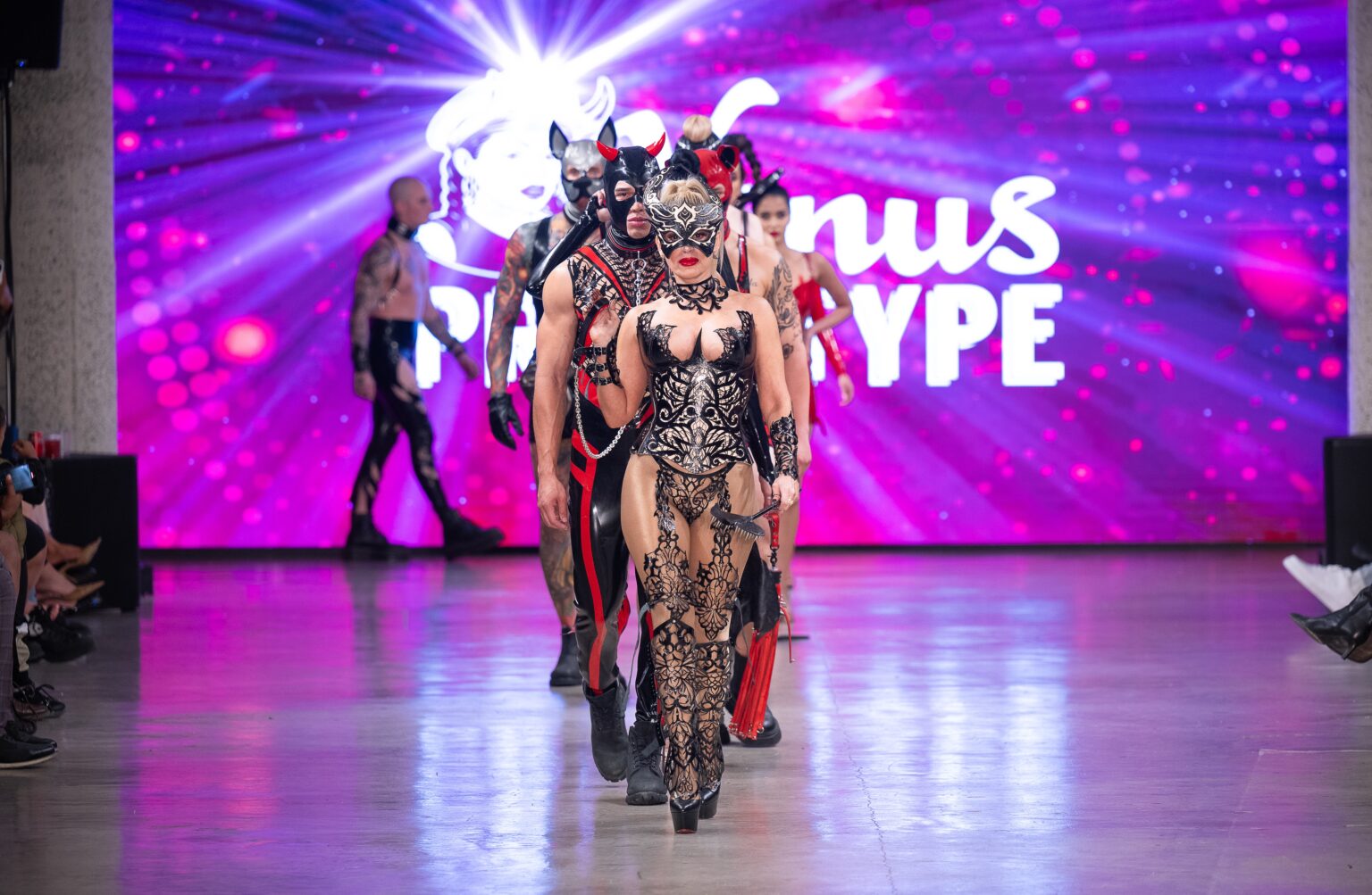 LOS ANGELES, CALIFORNIA - OCTOBER 18: Models walk the runway at the Venus Prototype show during Los Angeles Fashion Week Powered By Art Hearts Fashion at The New Mart on October 18, 2025 in Los Angeles, California. (Photo by Mark Gunter/Getty Images for Art Hearts Fashion)