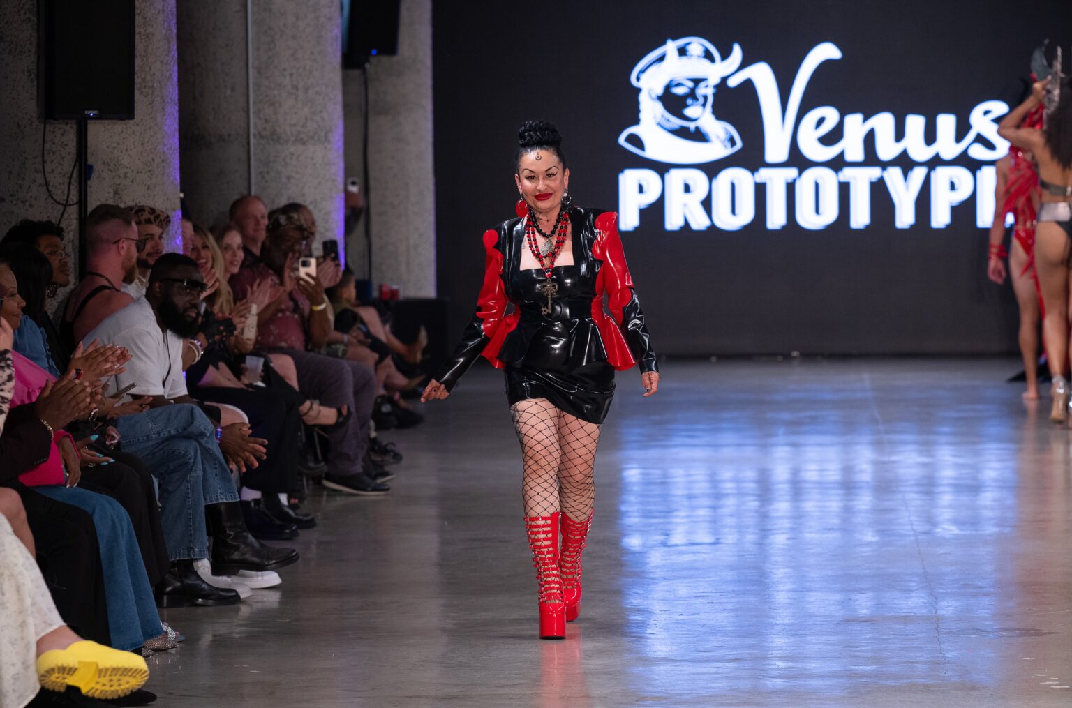 LOS ANGELES, CALIFORNIA - OCTOBER 18: Designer walks the runway at the Venus Prototype show during Los Angeles Fashion Week Powered By Art Hearts Fashion at The New Mart on October 18, 2025 in Los Angeles, California. (Photo by Mark Gunter/Getty Images for Art Hearts Fashion)