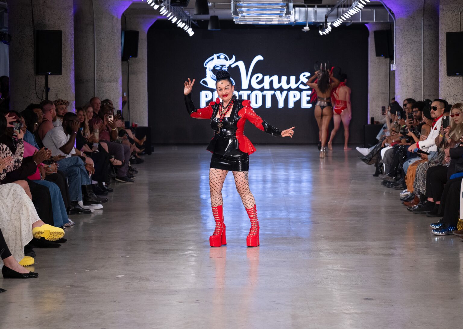 LOS ANGELES, CALIFORNIA - OCTOBER 18: Designer walks the runway at the Venus Prototype show during Los Angeles Fashion Week Powered By Art Hearts Fashion at The New Mart on October 18, 2025 in Los Angeles, California. (Photo by Mark Gunter/Getty Images for Art Hearts Fashion)