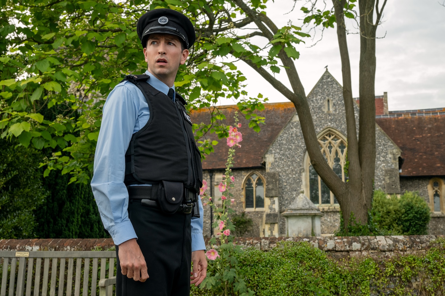Nicholas Braun stars as Officer Tim Derry in THE SHEEP DETECTIVES, from Amazon MGM Studios. Photo credit: Alex Bailey © 2026 Amazon Content Services LLC. All Rights Reserved.