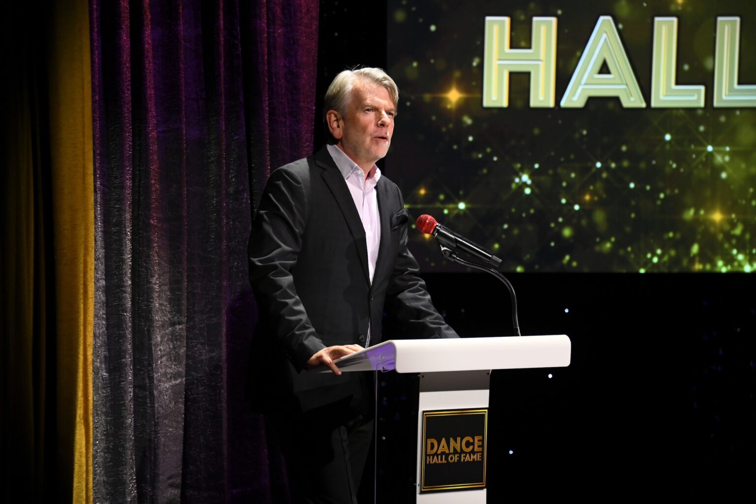 CULVER CITY, CALIFORNIA - DECEMBER 03: Thor Steingraber speaks onstage during the inaugural Dance Hall of Fame ceremony honoring the most influential artists in dance history at Glorya Kaufman Community Center on December 03, 2025 in Culver City, California. (Photo by Alberto E. Rodriguez/Getty Images for Dance Hall of Fame)