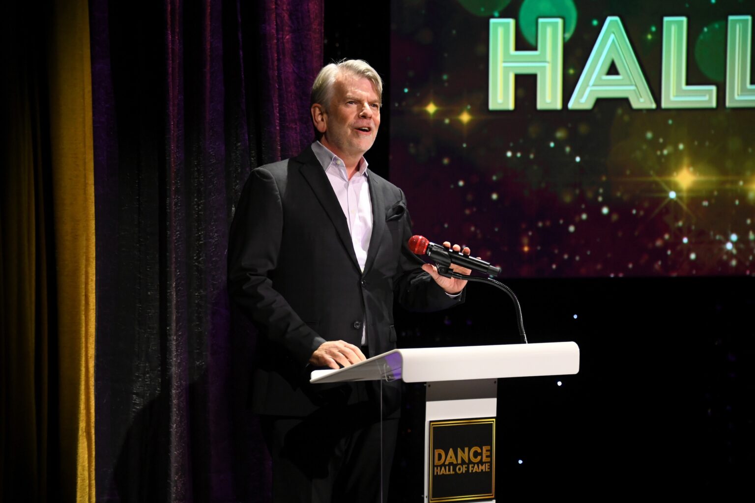 CULVER CITY, CALIFORNIA - DECEMBER 03: Thor Steingraber speaks onstage during the inaugural Dance Hall of Fame ceremony honoring the most influential artists in dance history at Glorya Kaufman Community Center on December 03, 2025 in Culver City, California. (Photo by Alberto E. Rodriguez/Getty Images for Dance Hall of Fame)